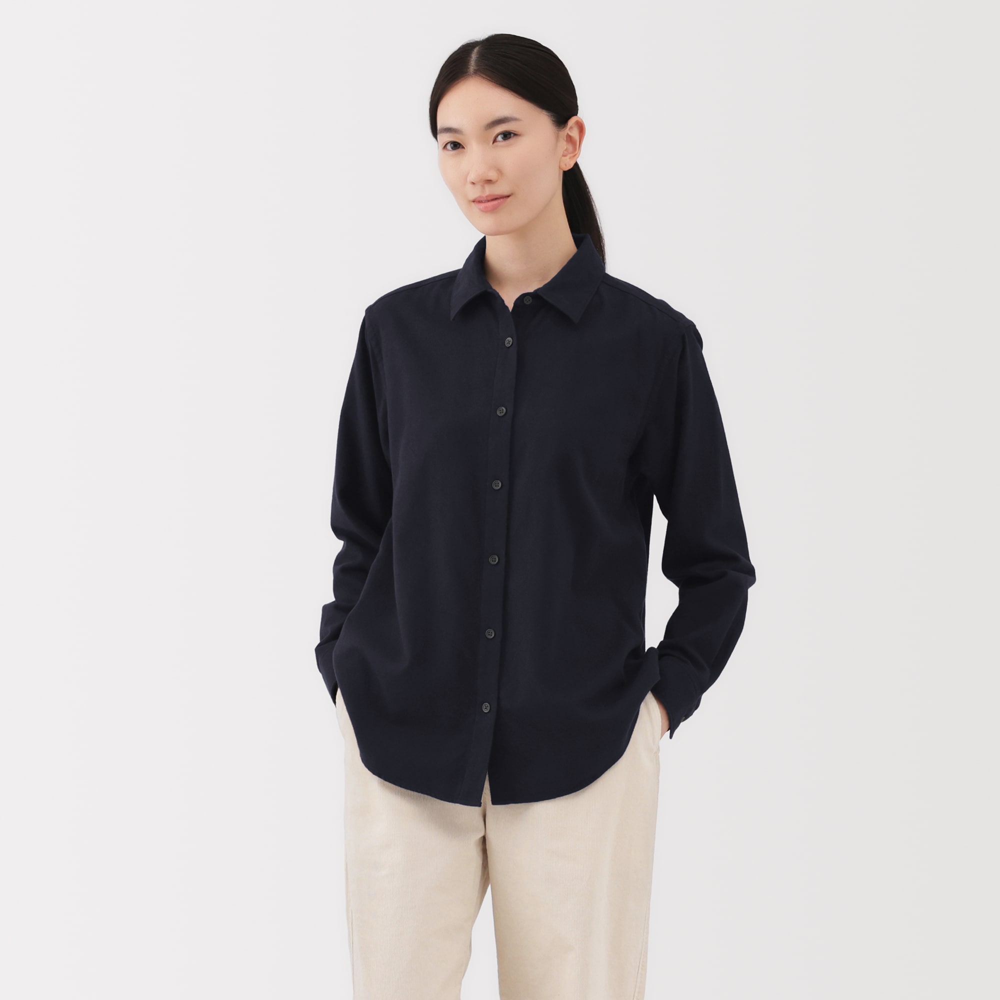 婦人　両面起毛フランネルレギュラーカラー長袖シャツ