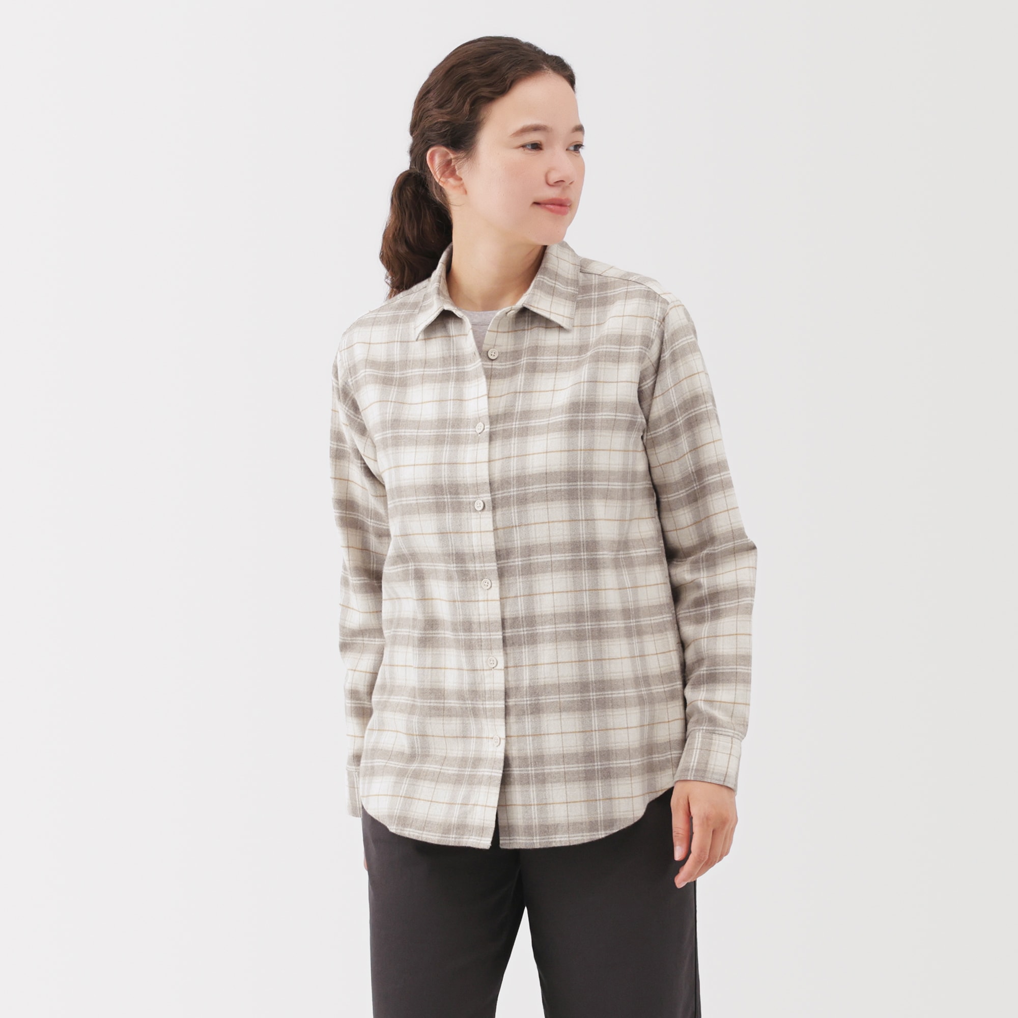 婦人　両面起毛フランネルレギュラーカラー長袖シャツ