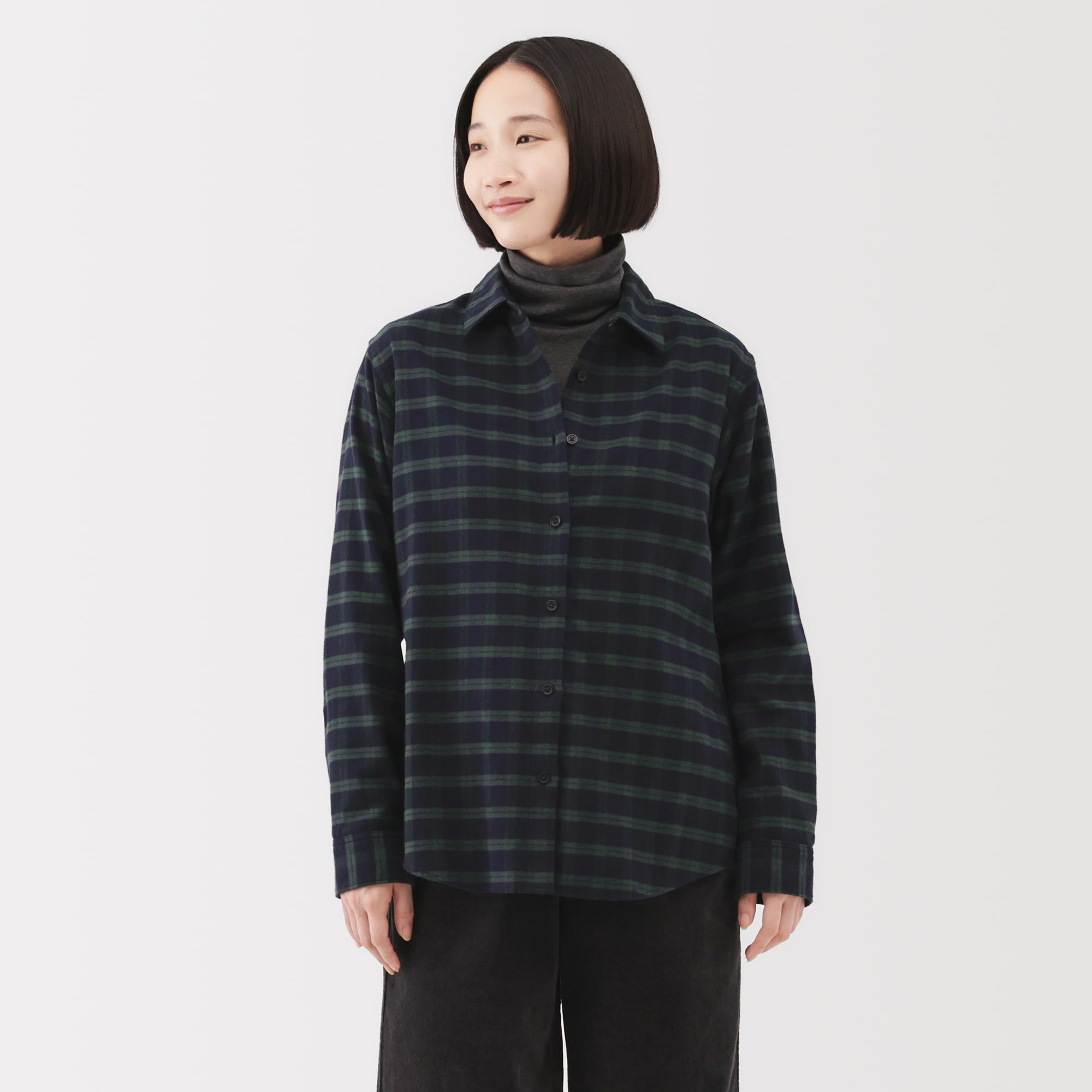 婦人　両面起毛フランネルレギュラーカラー長袖シャツ