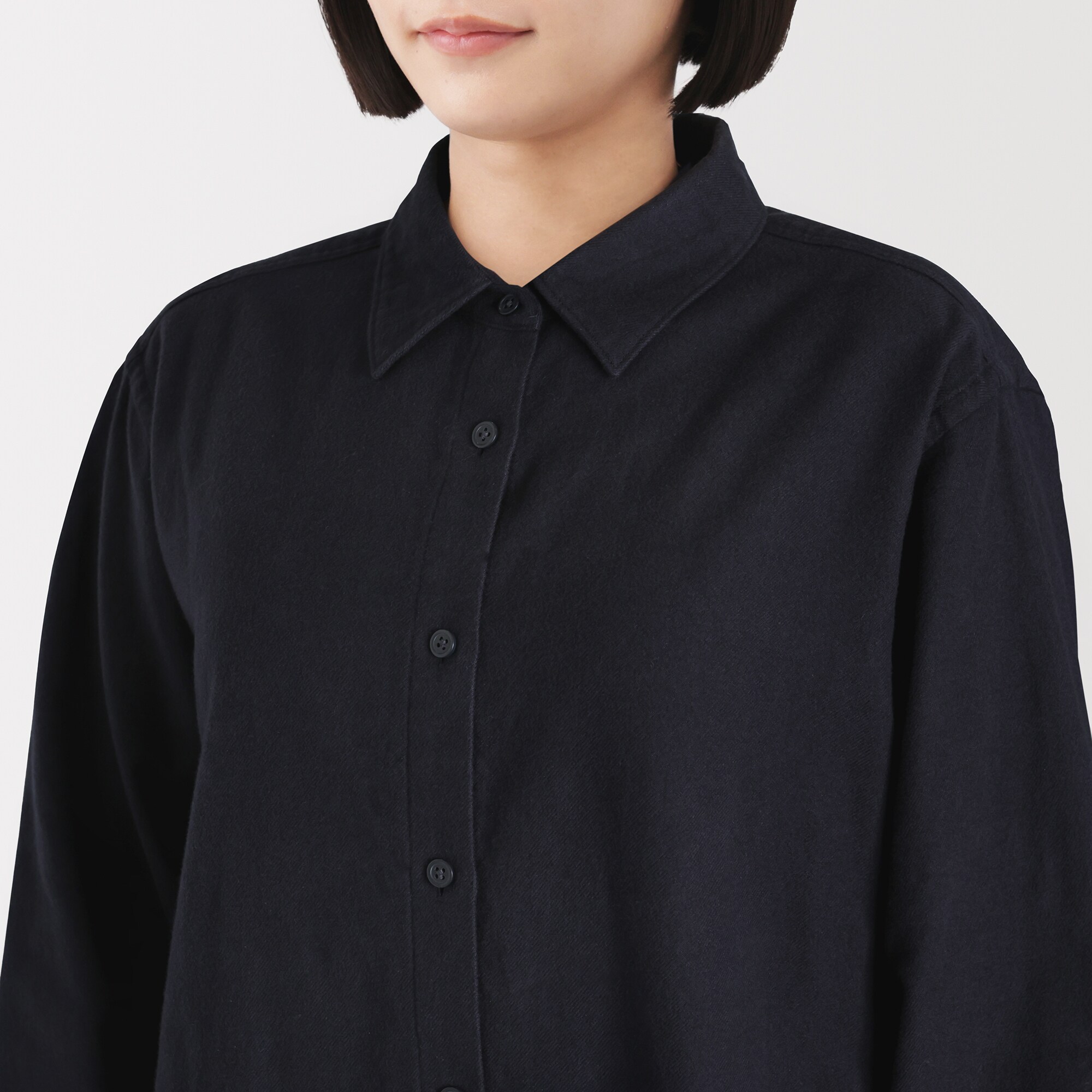 婦人　両面起毛フランネルレギュラーカラー長袖シャツ