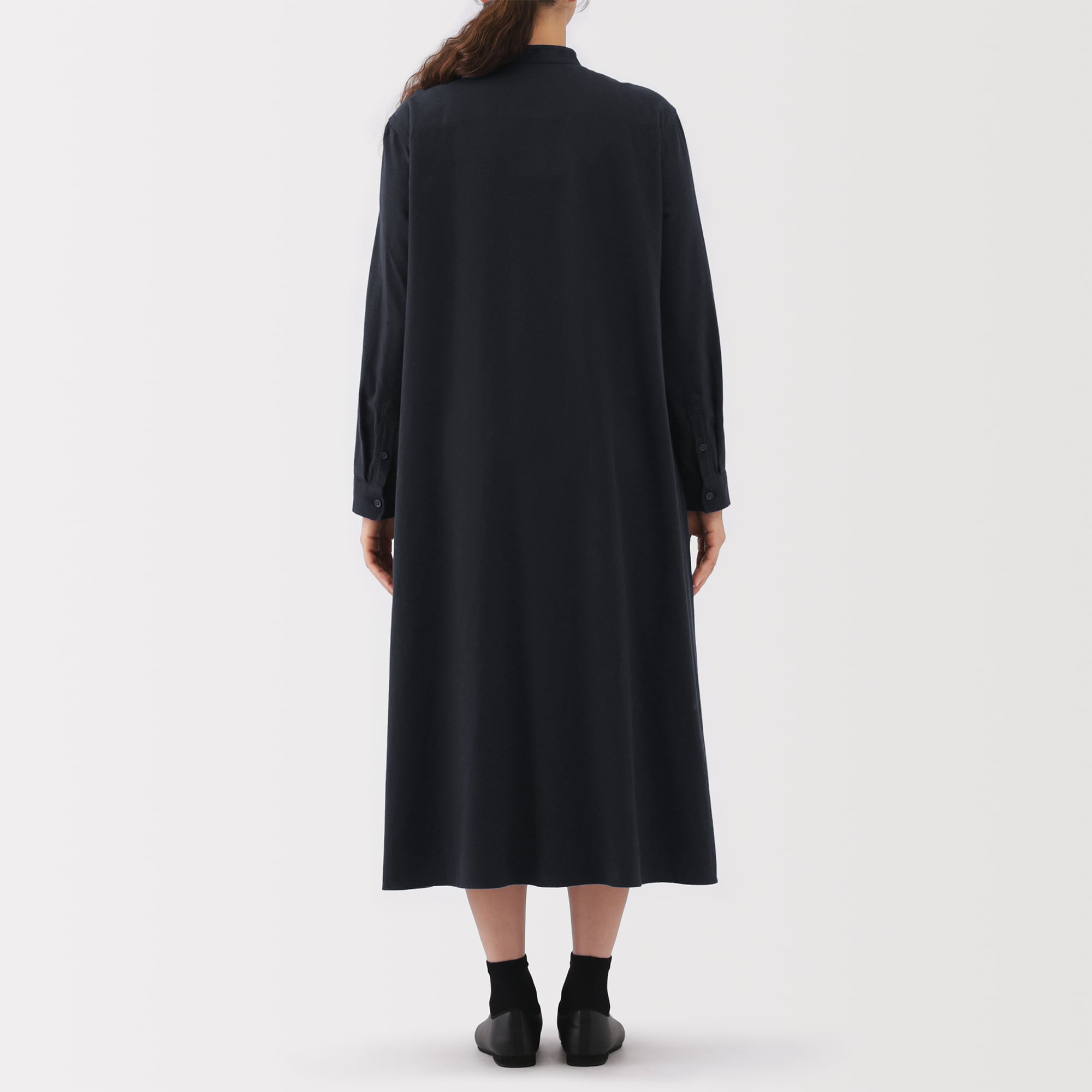 Edition / 長袖ワンピース/36/ポリエステル/BLK/無地/34-06-24-06003 婦人 両面起毛フランネルスタンドカラー長袖ワンピース | 無印良品