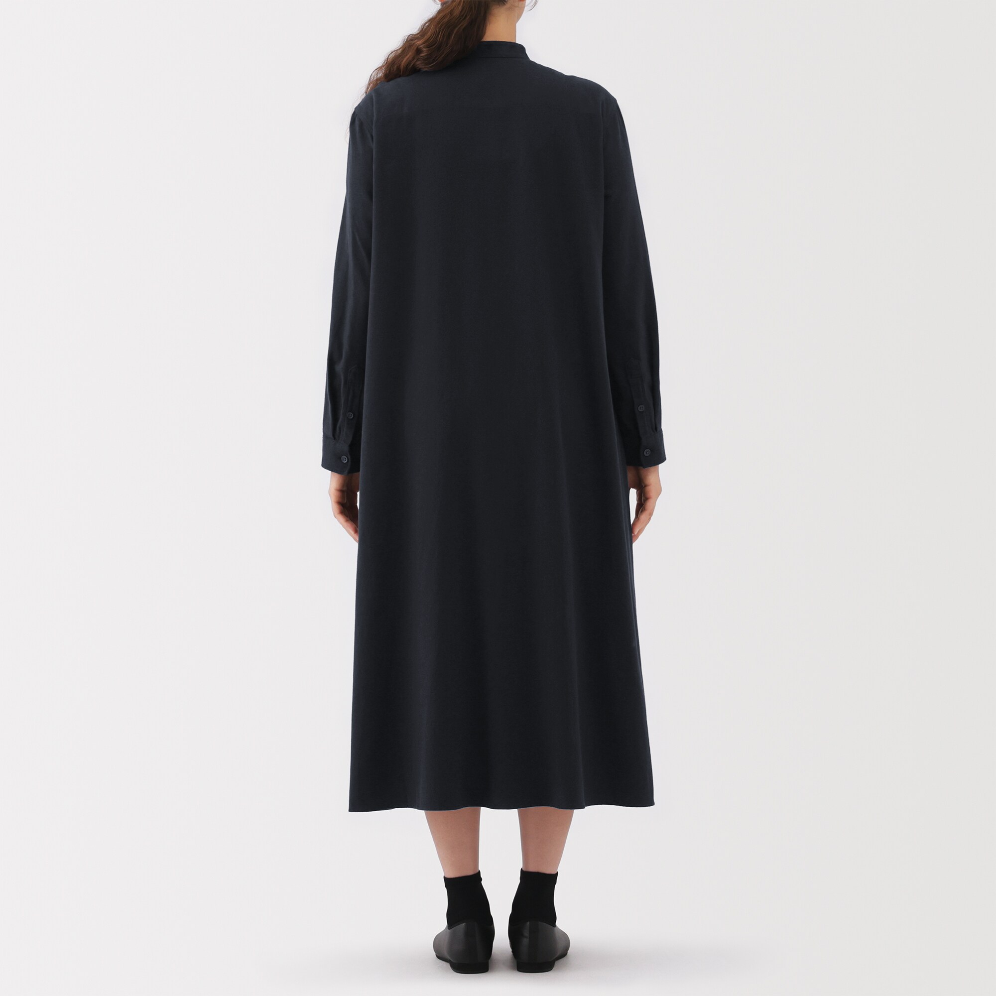 婦人 両面起毛フランネルスタンドカラー長袖ワンピース | 無印良品