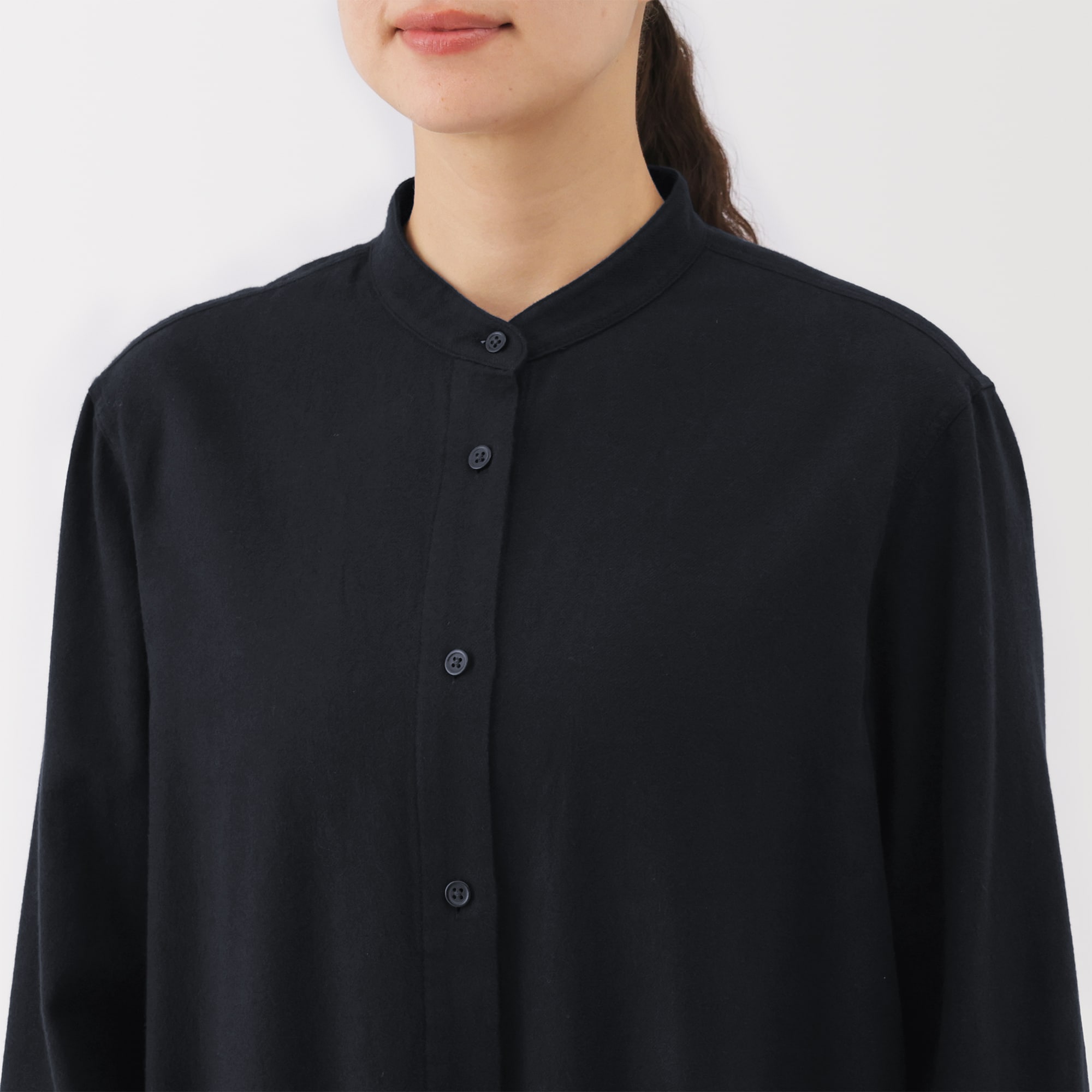 婦人 両面起毛フランネルスタンドカラー長袖ワンピース | 無印良品