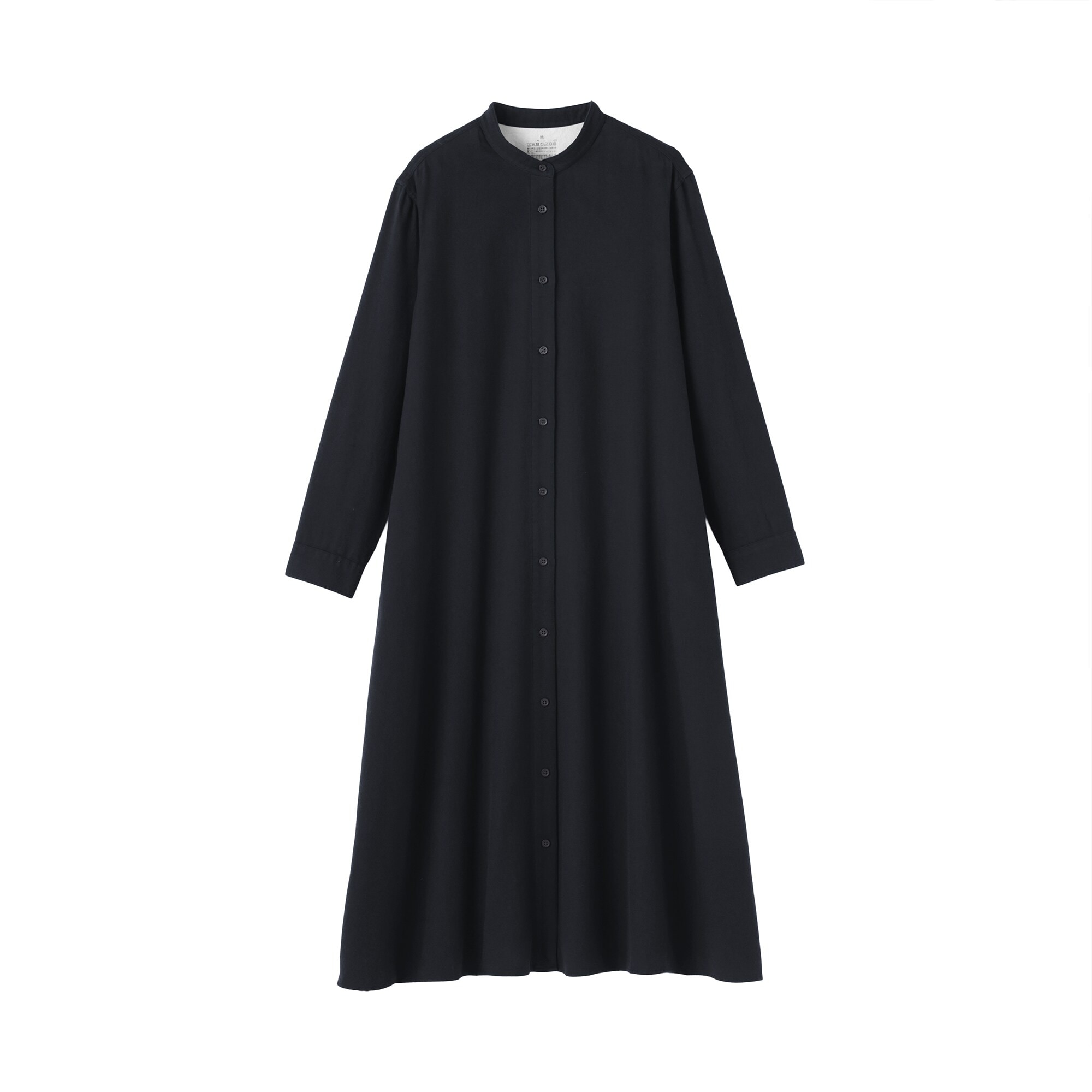 婦人　両面起毛フランネルスタンドカラー長袖ワンピース