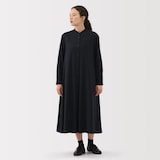 婦人　両面起毛フランネルスタンドカラー長袖ワンピース