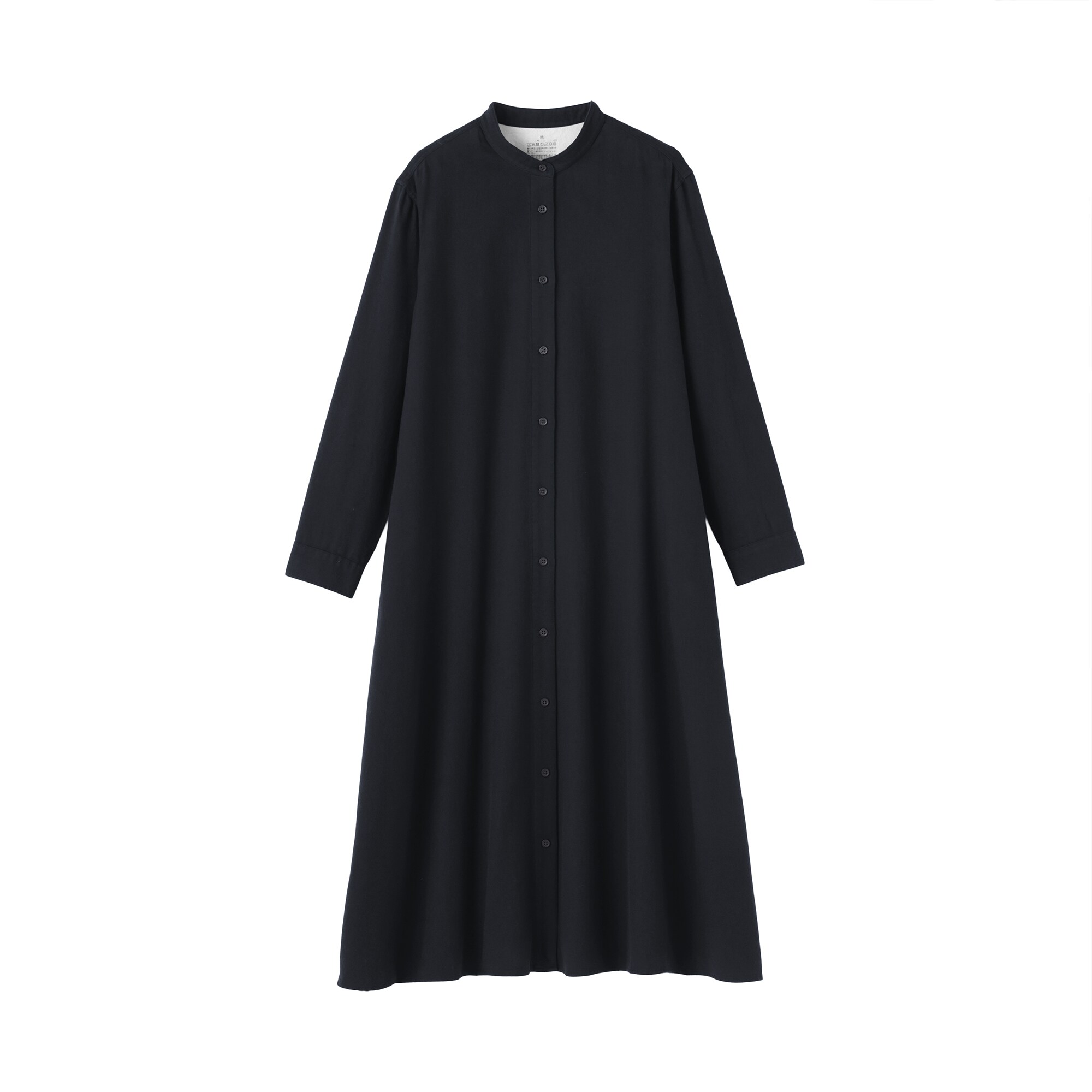 婦人　両面起毛フランネルスタンドカラー長袖ワンピース