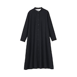 婦人　両面起毛フランネルスタンドカラー長袖ワンピース