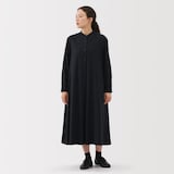 婦人　両面起毛フランネルスタンドカラー長袖ワンピース