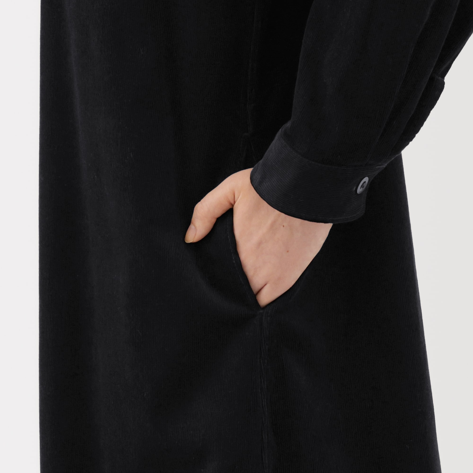 婦人　木の実から作ったカポック混コーデュロイ長袖ワンピース