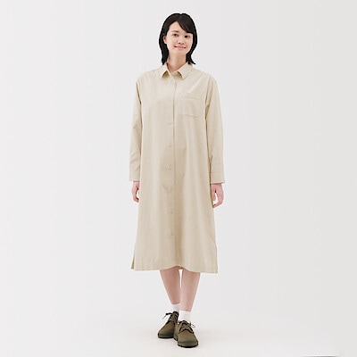 婦人　木の実から作ったカポック混コーデュロイ長袖ワンピース