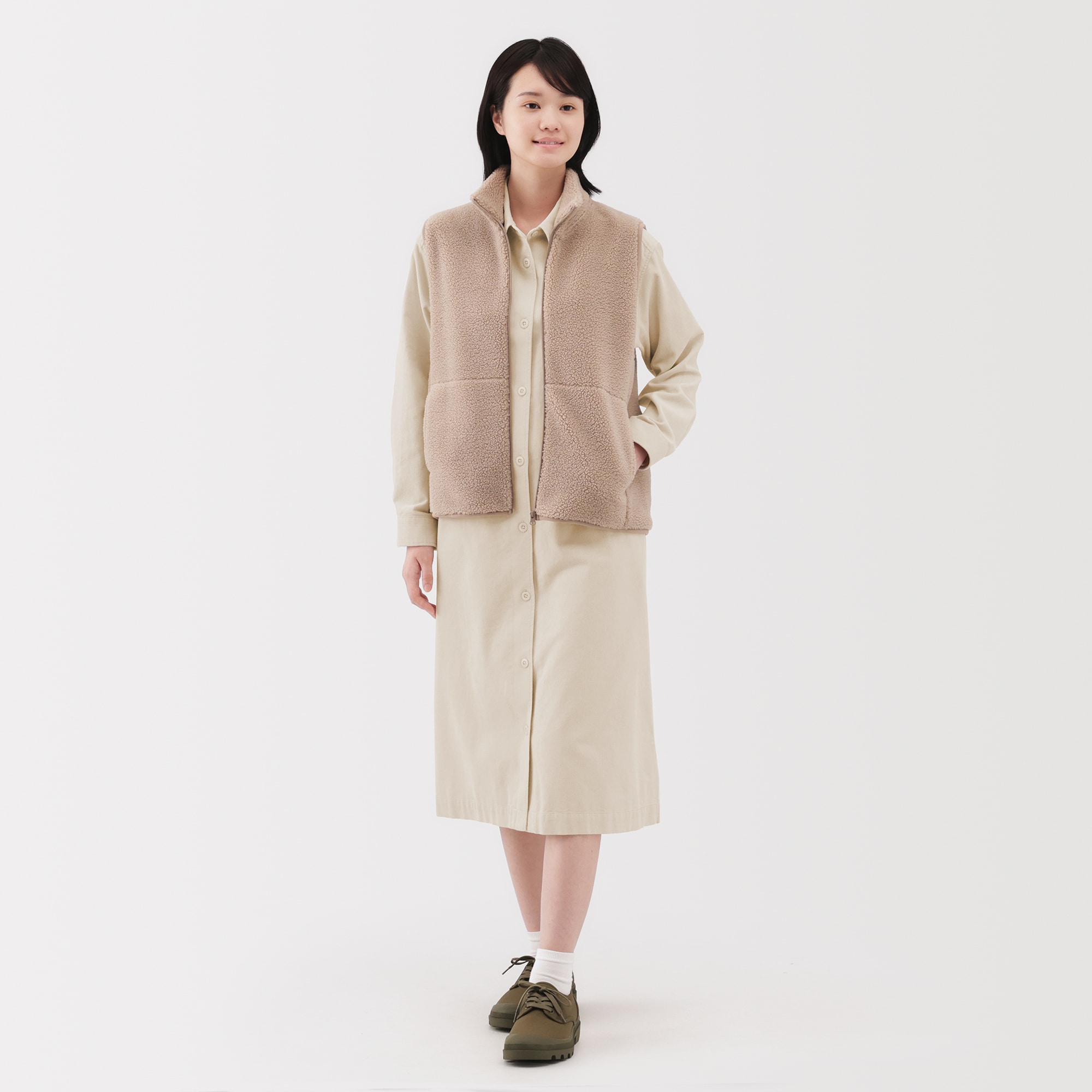 婦人 木の実から作ったカポック混コーデュロイ長袖ワンピース | 無印良品