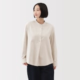 婦人　両面起毛フランネルスタンドカラー長袖ブラウス