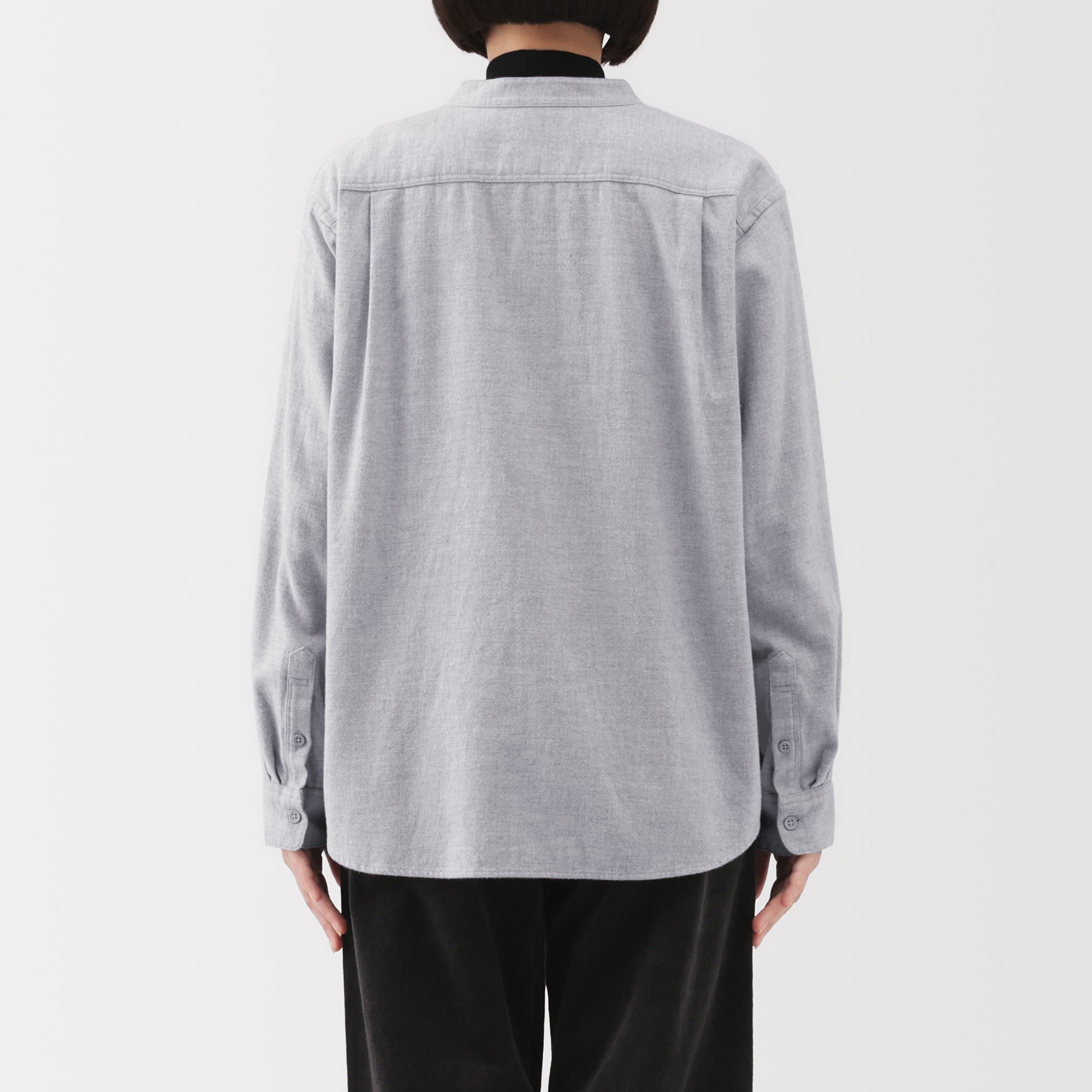 婦人　両面起毛フランネルスタンドカラー長袖ブラウス