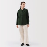 婦人　両面起毛フランネルスタンドカラー長袖ブラウス