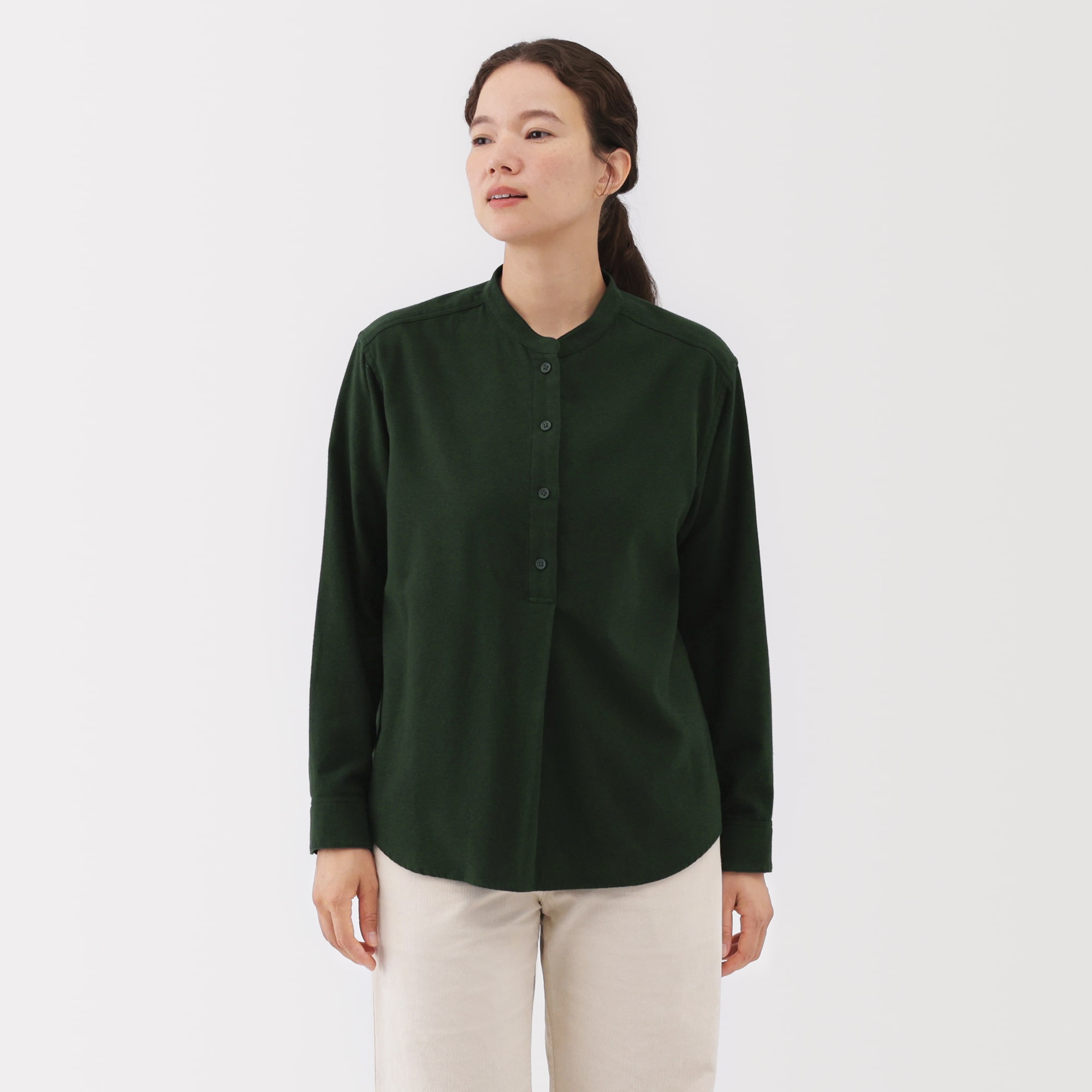 婦人 両面起毛フランネルスタンドカラー長袖ブラウス | 無印良品