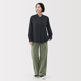 婦人　両面起毛フランネルスタンドカラー長袖ブラウス