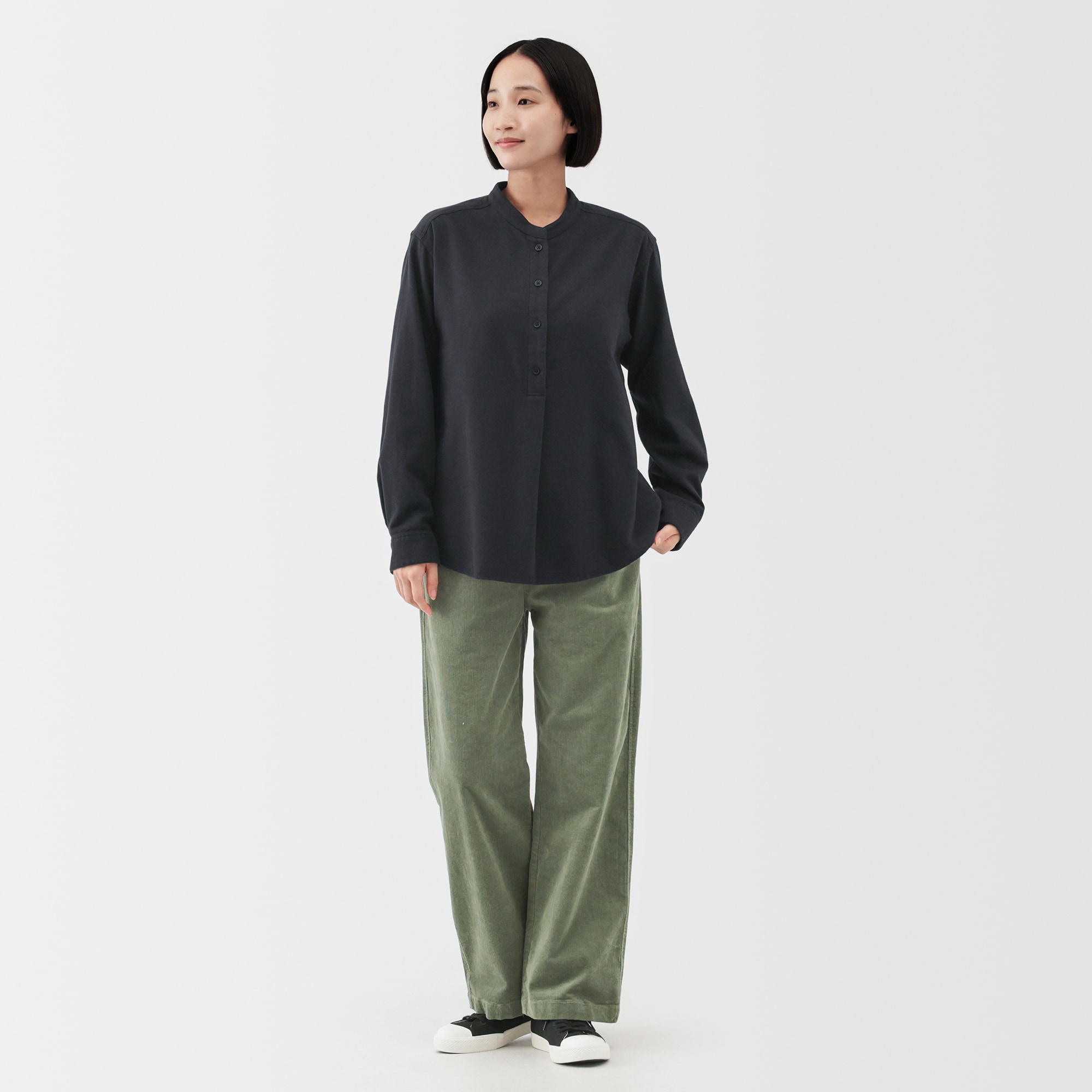 婦人 両面起毛フランネルスタンドカラー長袖ブラウス | 無印良品