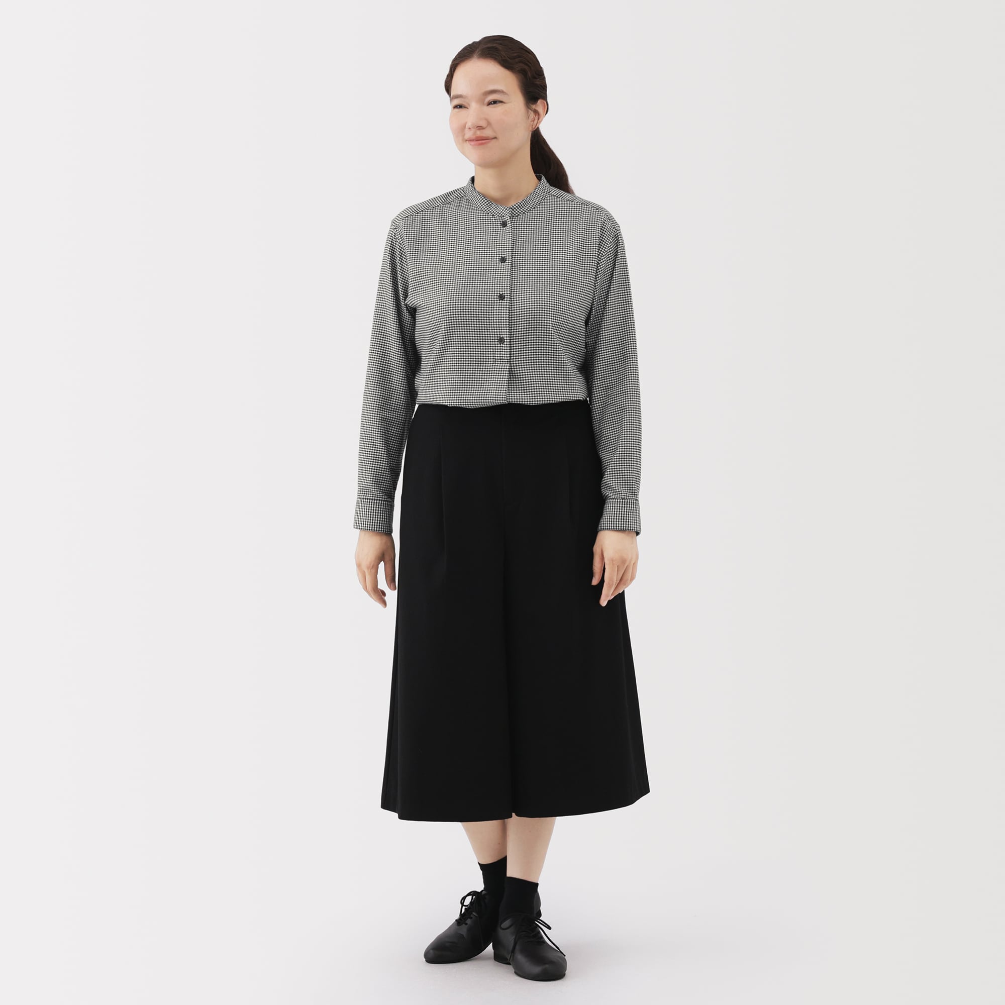 婦人　両面起毛フランネルスタンドカラー長袖ブラウス