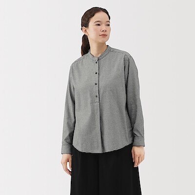 婦人　両面起毛フランネルスタンドカラー長袖ブラウス