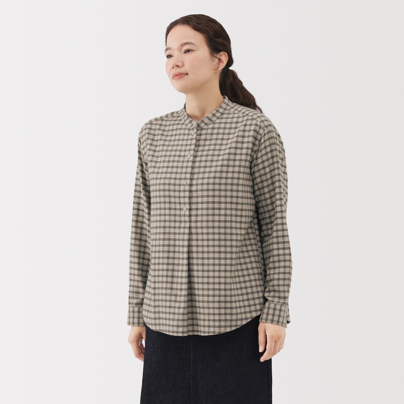 婦人 両面起毛フランネルスタンドカラー長袖ブラウス | 無印良品 