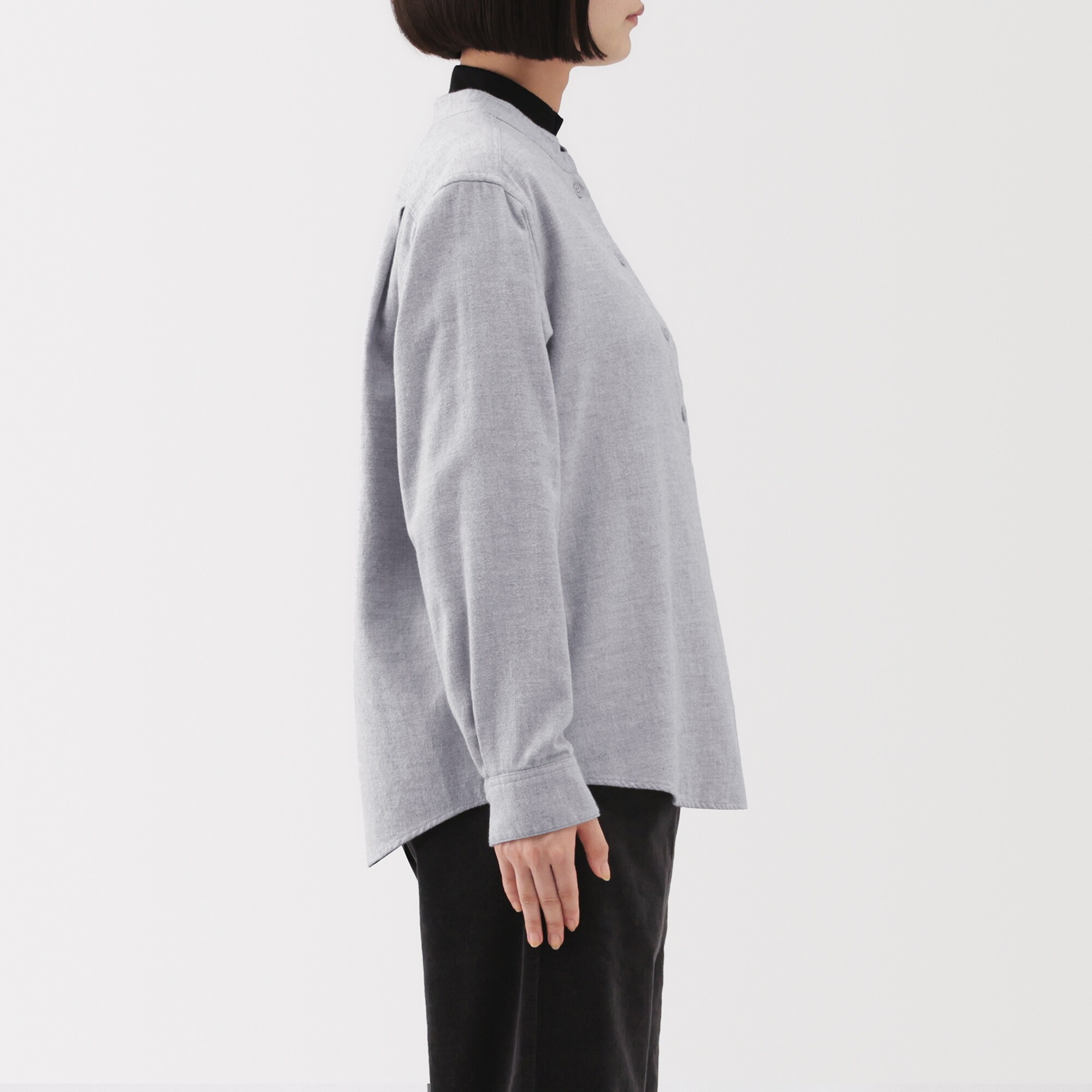 婦人　両面起毛フランネルスタンドカラー長袖ブラウス