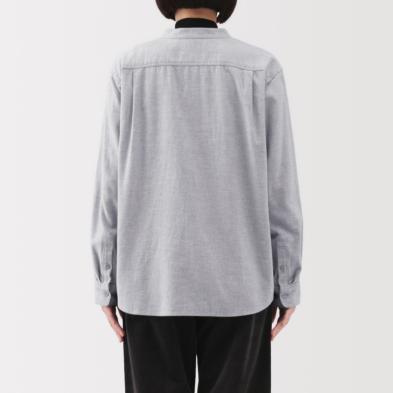 婦人　両面起毛フランネルスタンドカラー長袖ブラウス