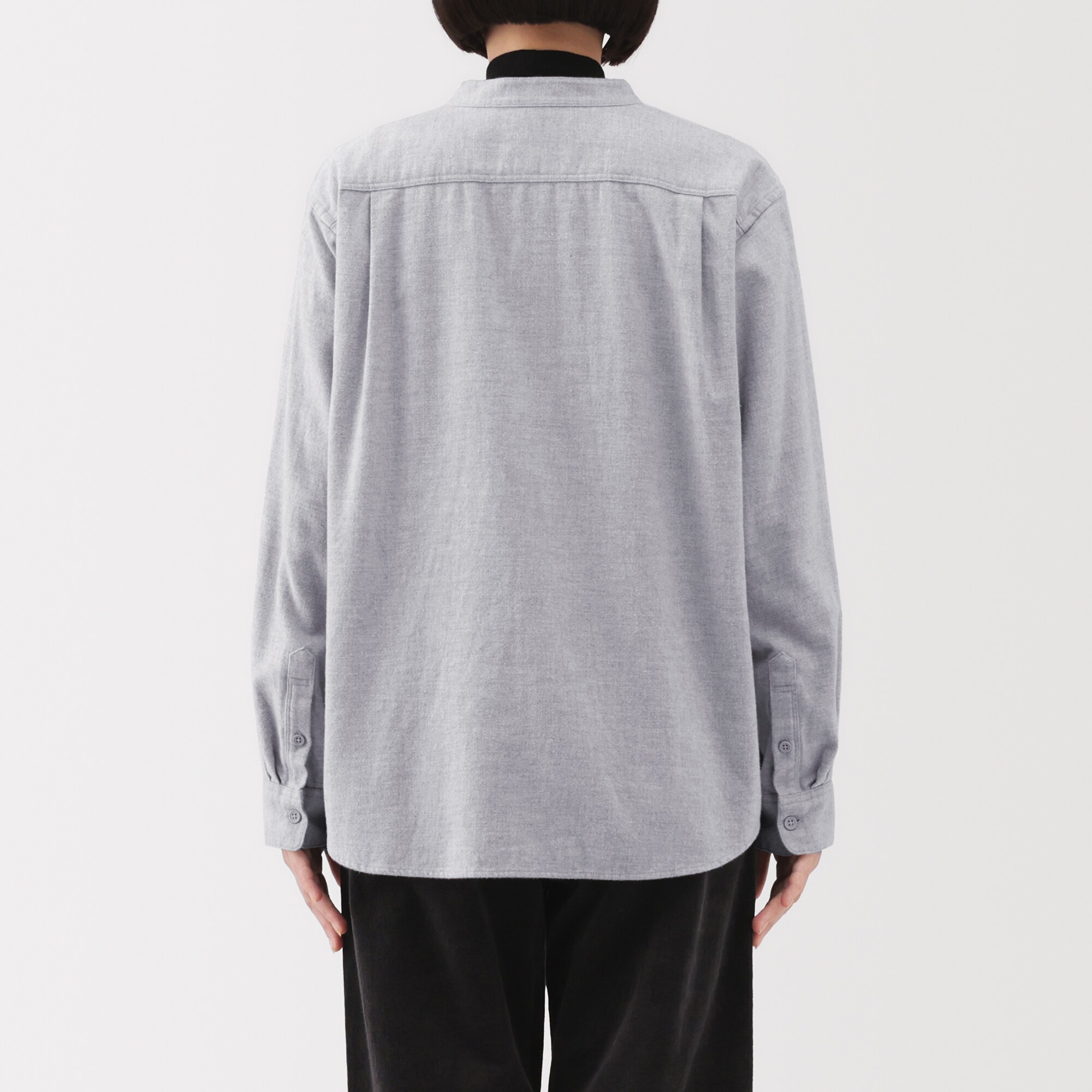 婦人　両面起毛フランネルスタンドカラー長袖ブラウス