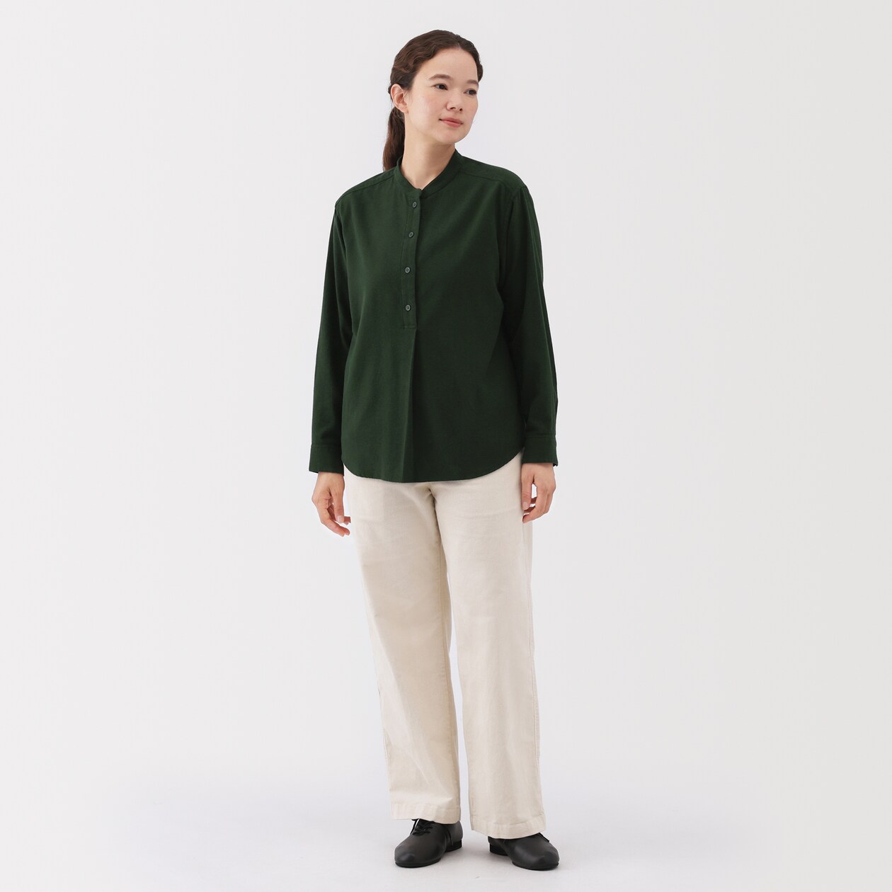 婦人　両面起毛フランネルスタンドカラー長袖ブラウス