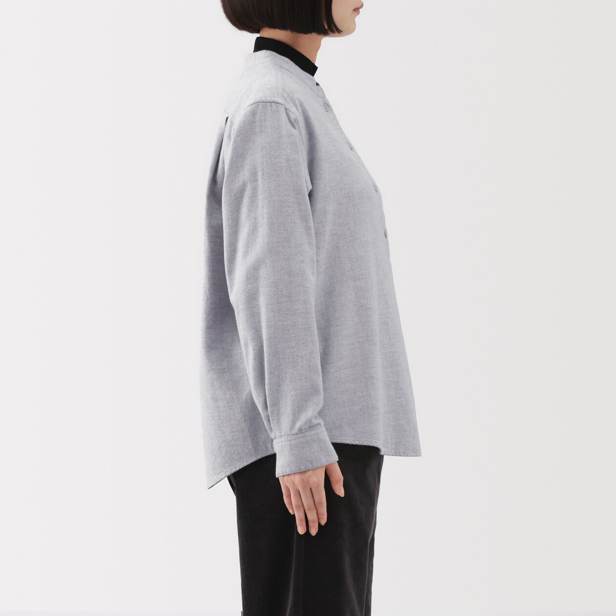 婦人　両面起毛フランネルスタンドカラー長袖ブラウス