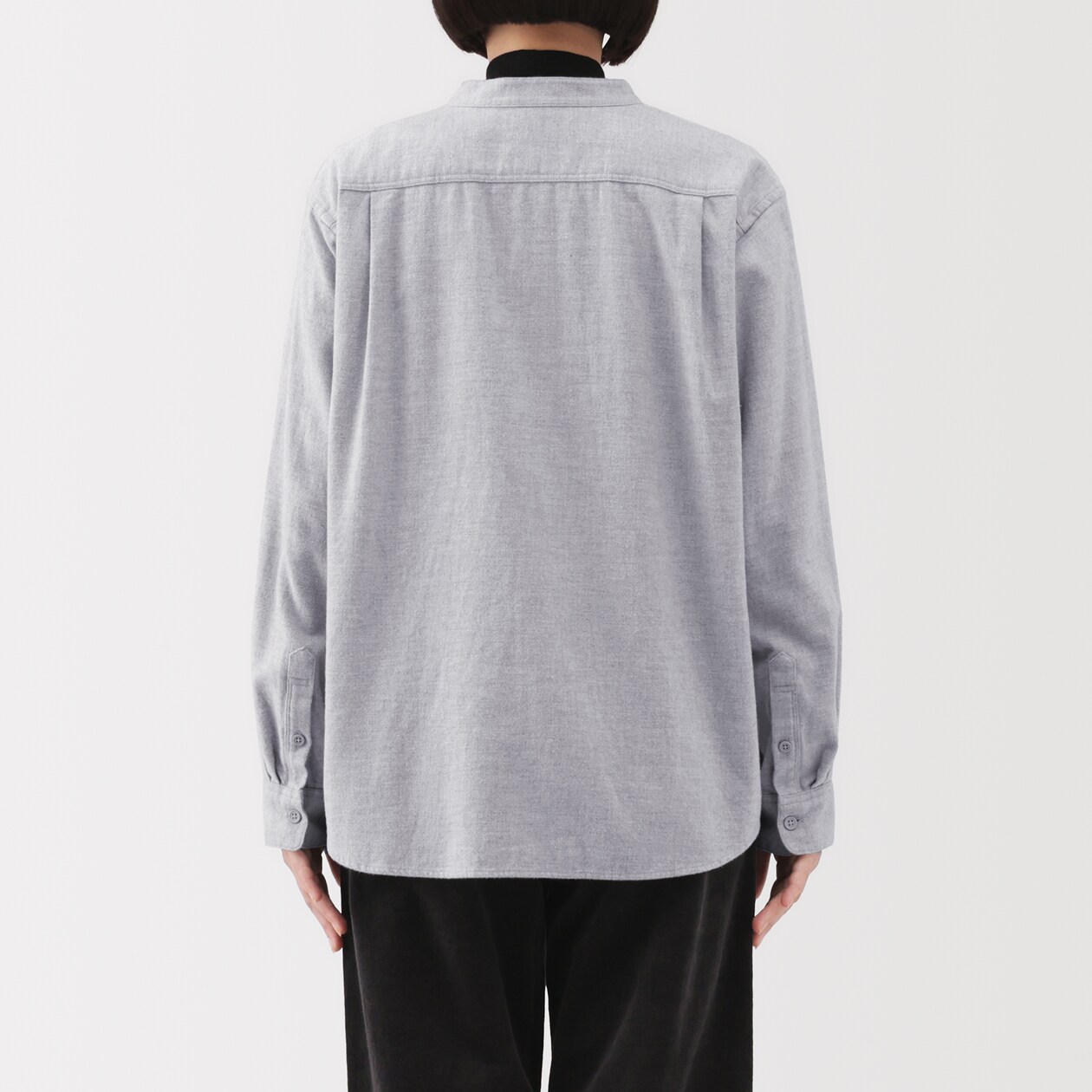 婦人　両面起毛フランネルスタンドカラー長袖ブラウス