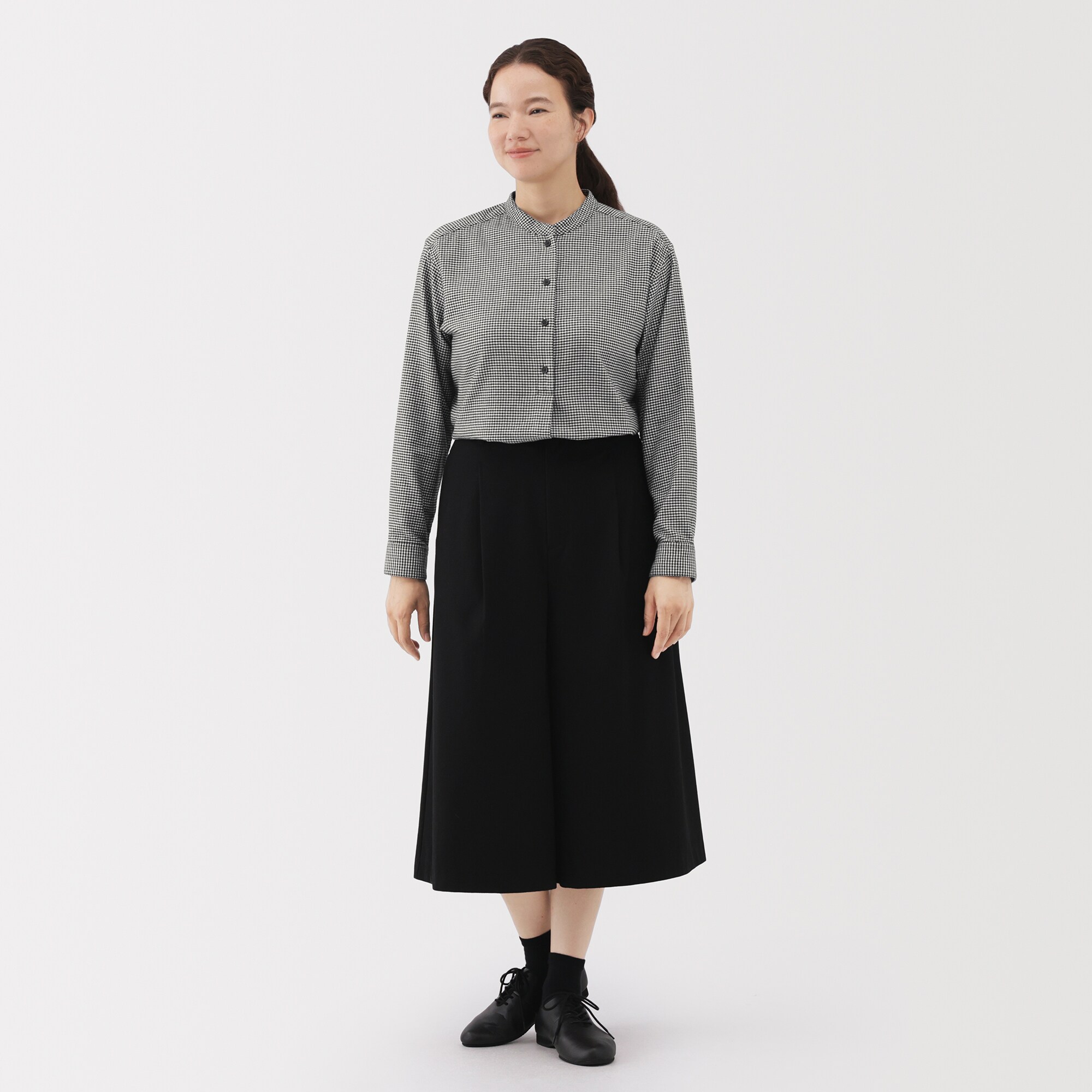 婦人　両面起毛フランネルスタンドカラー長袖ブラウス