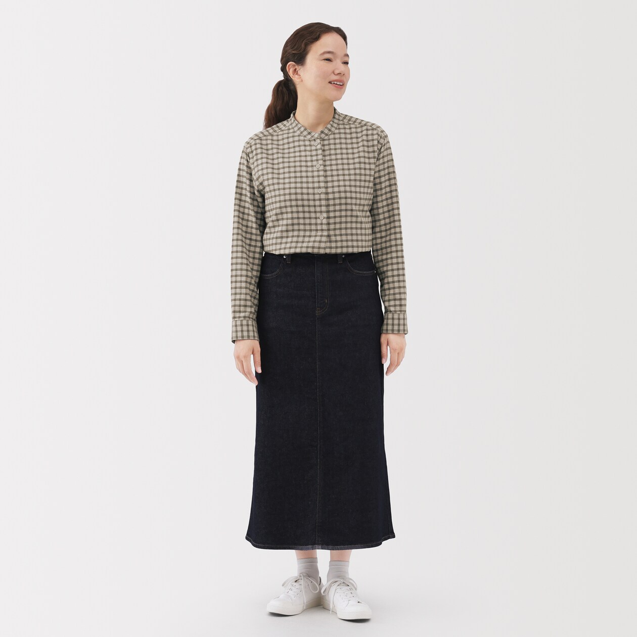 婦人　両面起毛フランネルスタンドカラー長袖ブラウス