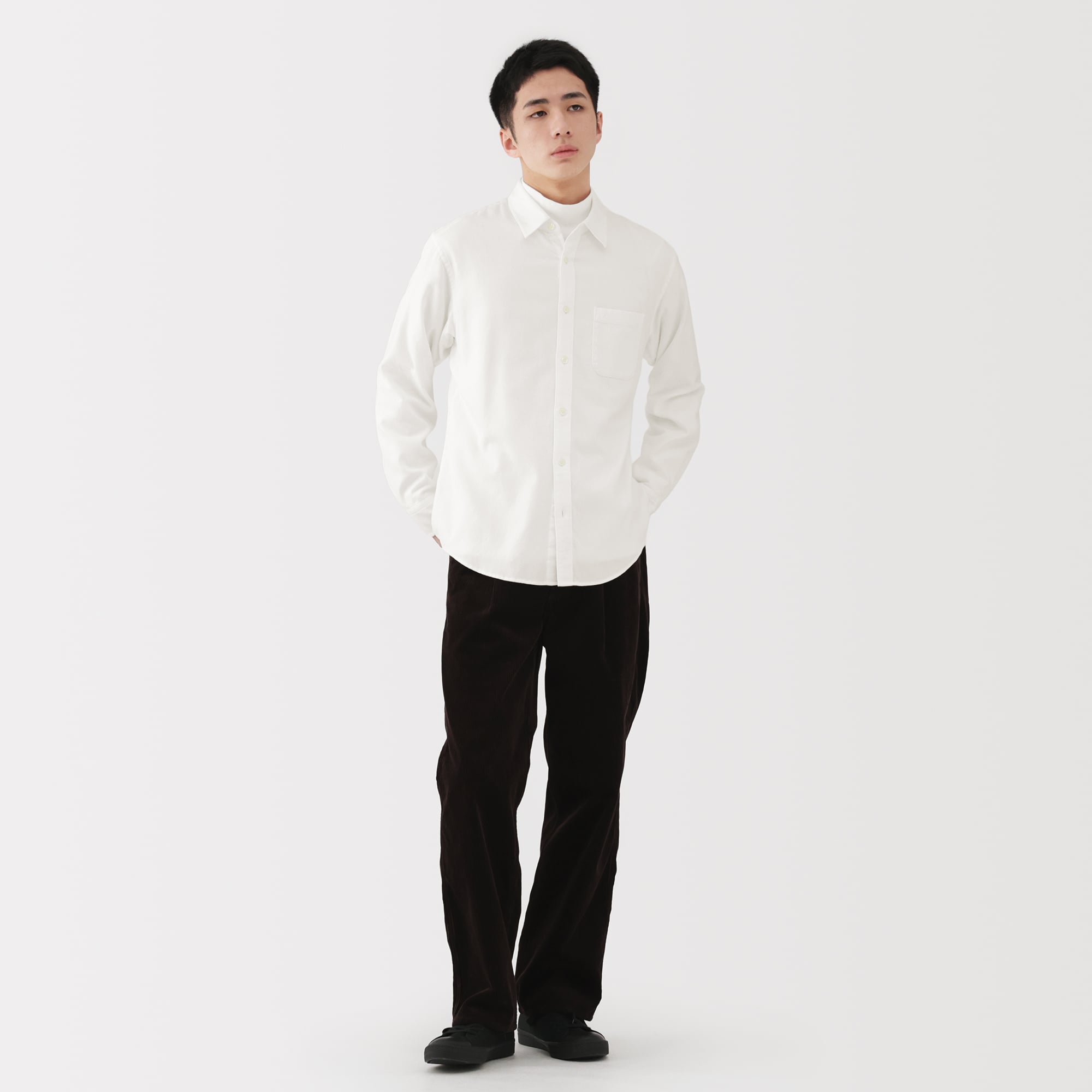 紳士　両面起毛フランネル長袖シャツ