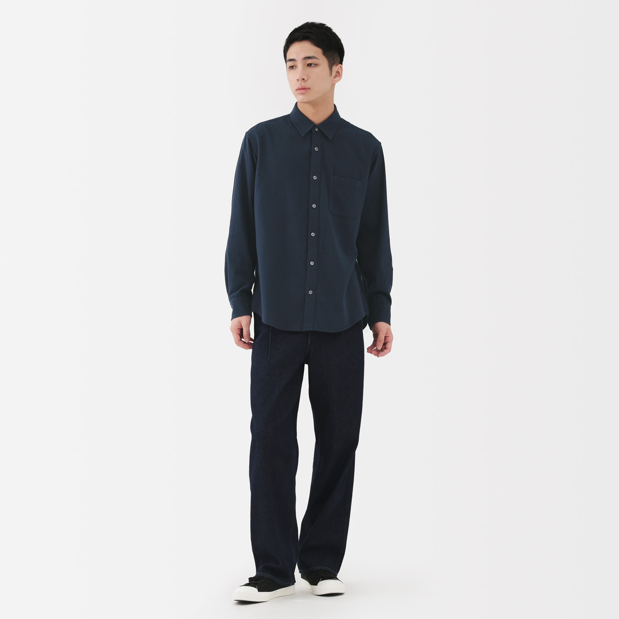 紳士　両面起毛フランネル長袖シャツ