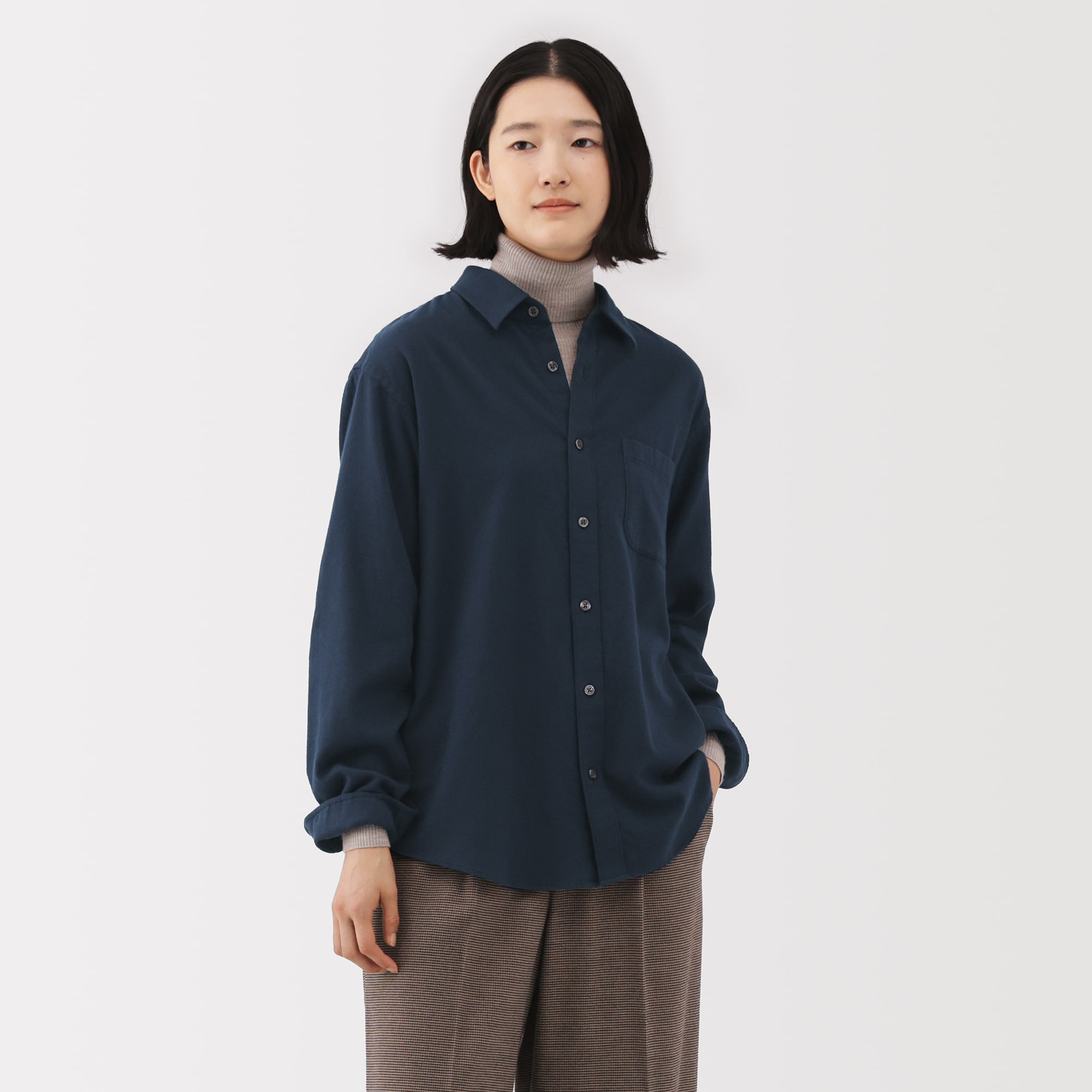 紳士　両面起毛フランネル長袖シャツ