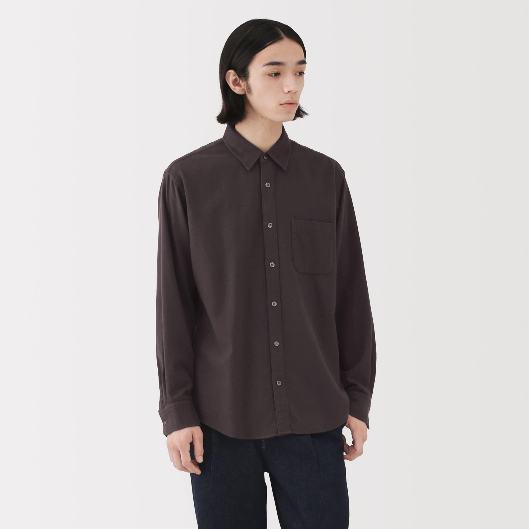 紳士　両面起毛フランネル長袖シャツ