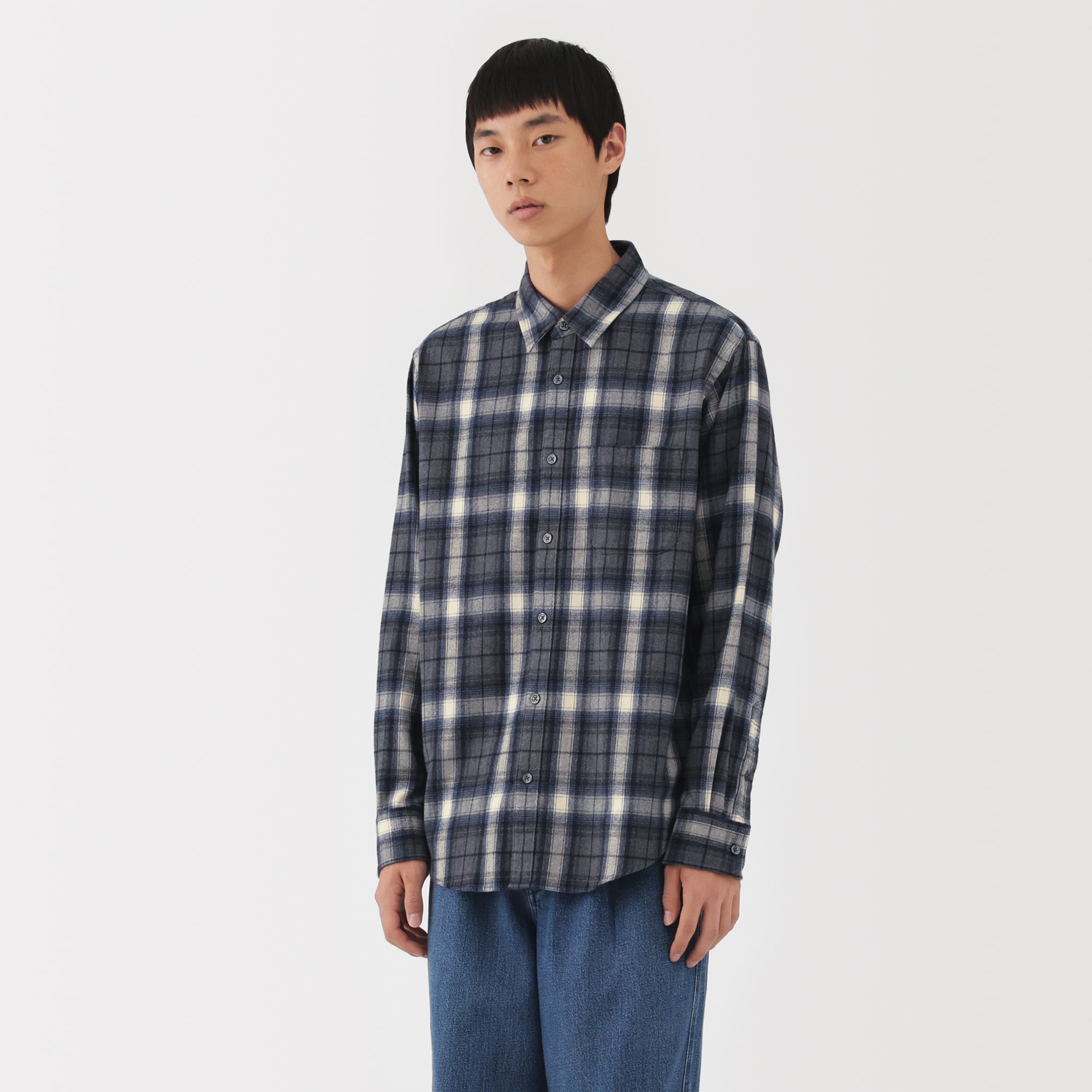 紳士　両面起毛フランネル長袖シャツ