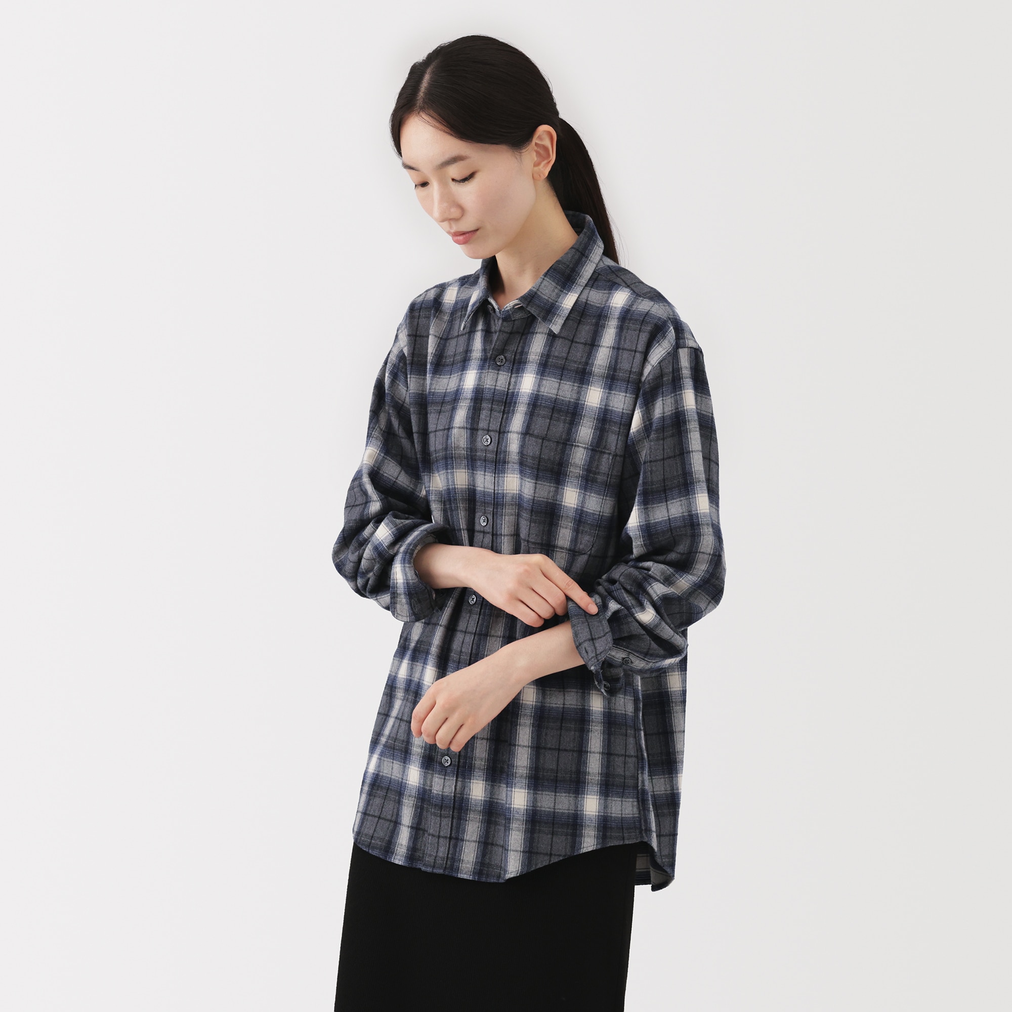 紳士　両面起毛フランネル長袖シャツ