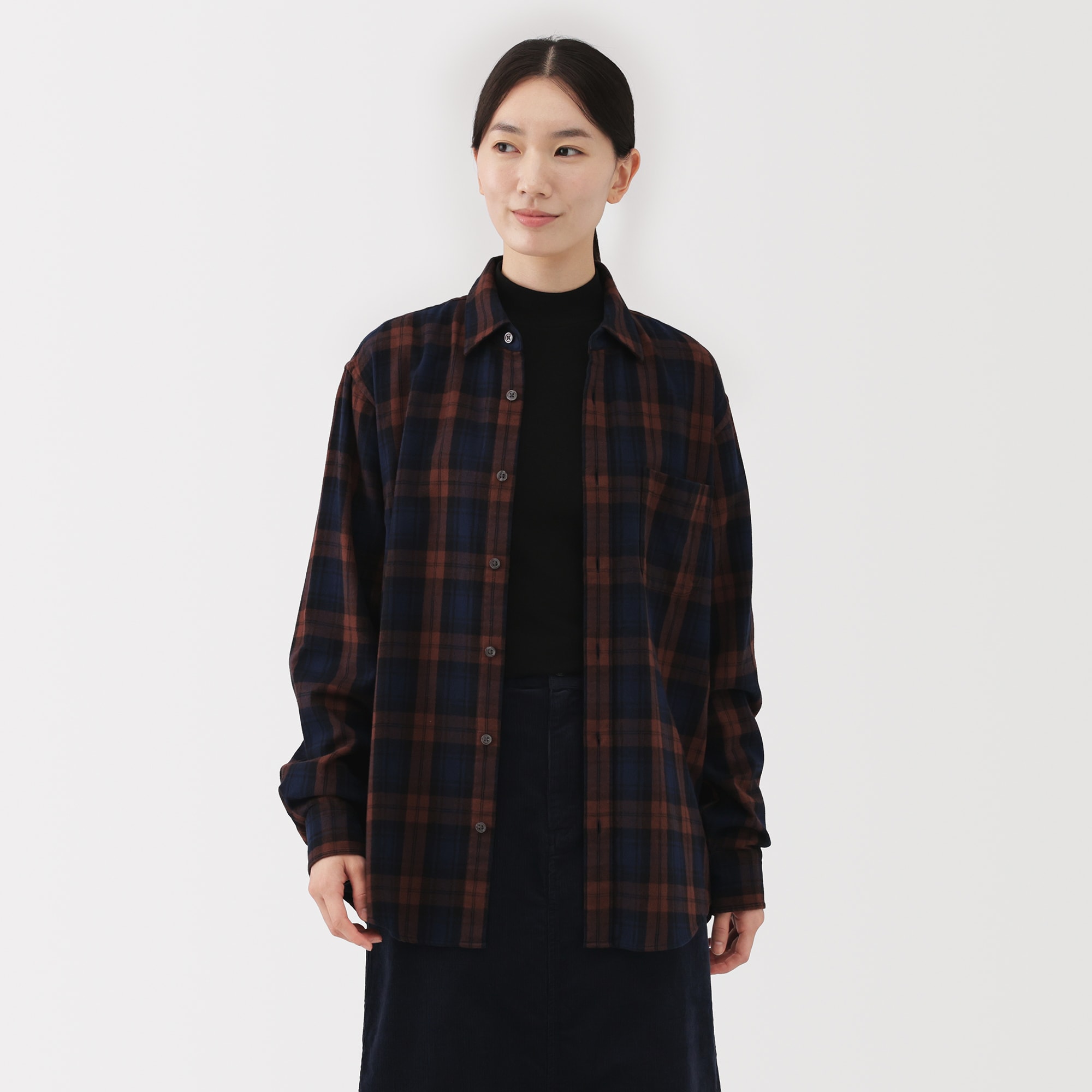 紳士　両面起毛フランネル長袖シャツ