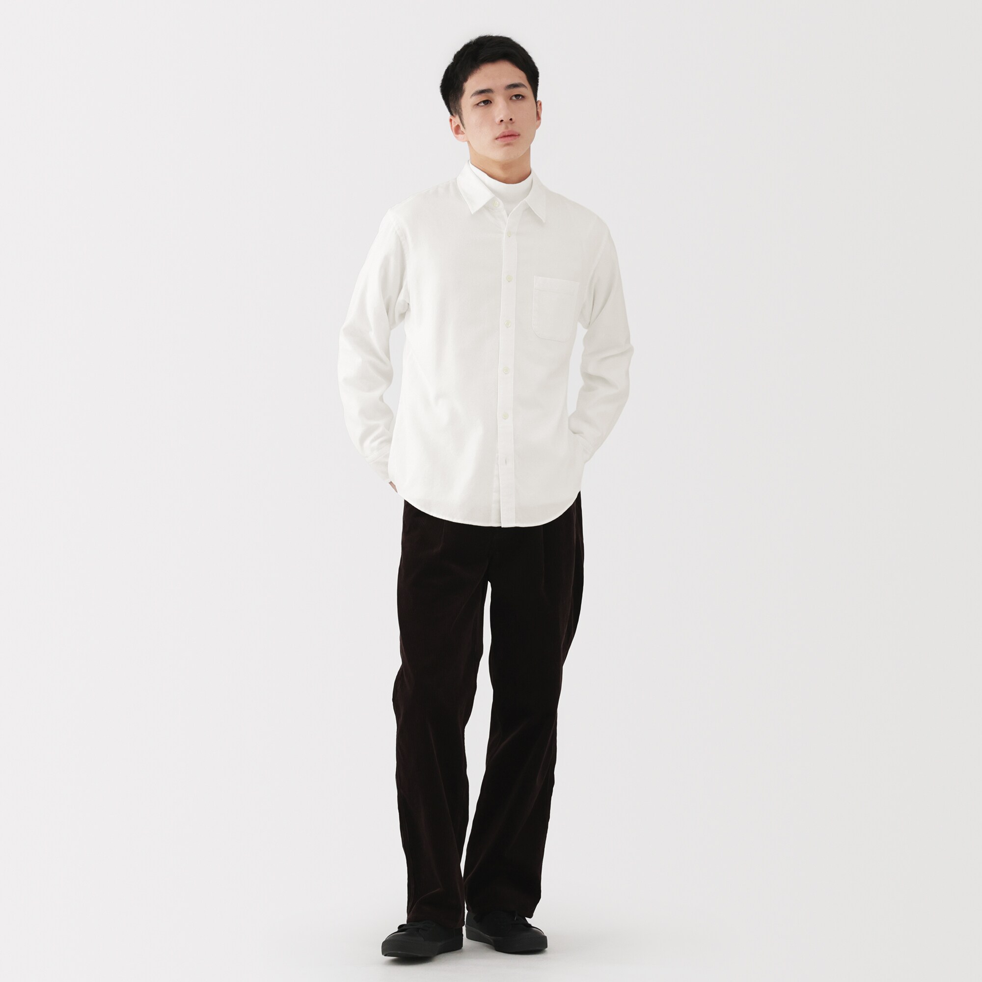 紳士　両面起毛フランネル長袖シャツ