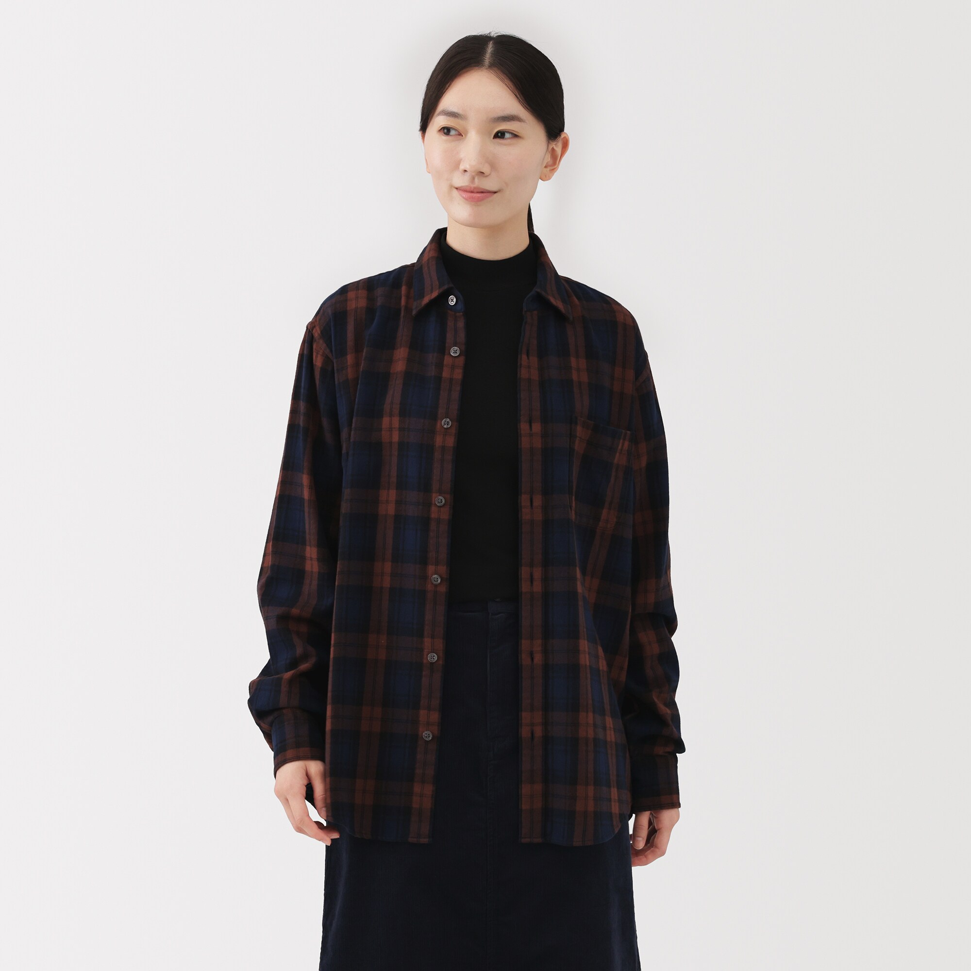 紳士　両面起毛フランネル長袖シャツ