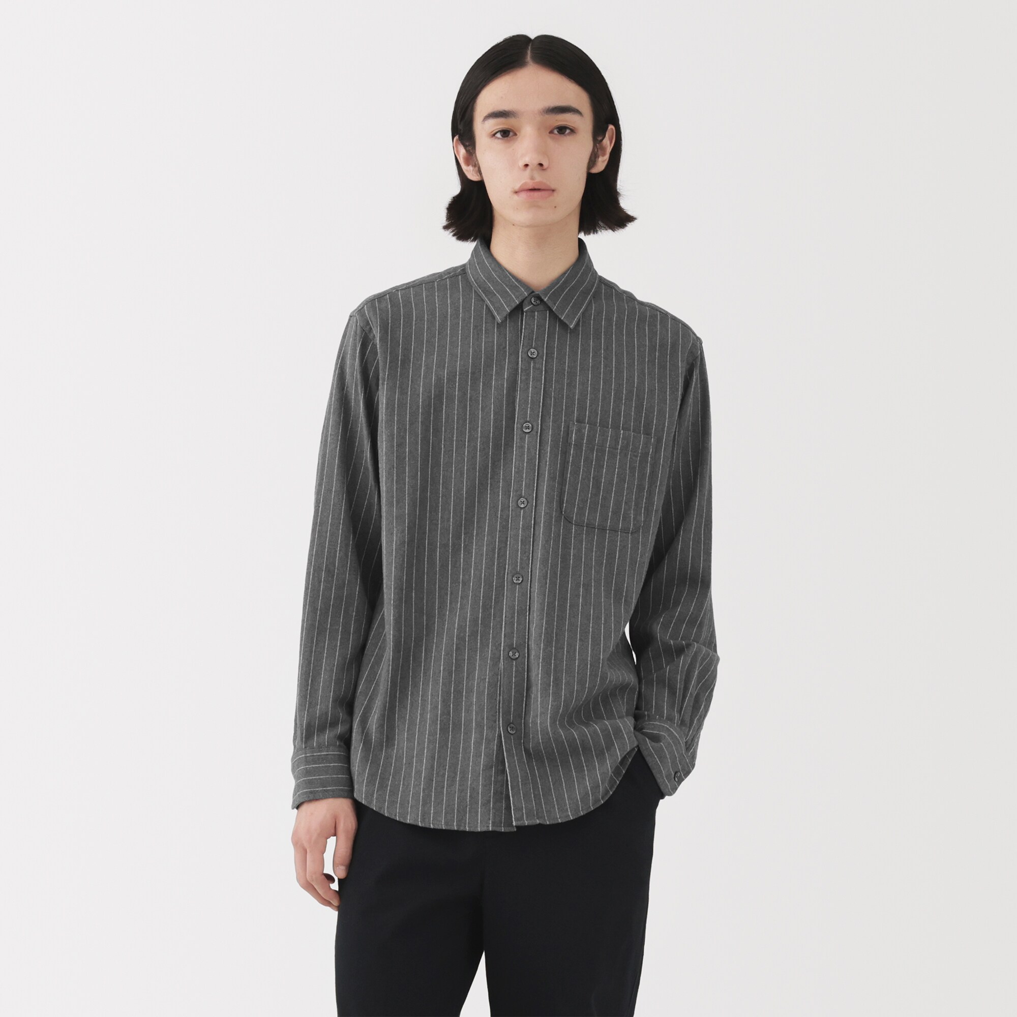 紳士　両面起毛フランネル長袖シャツ