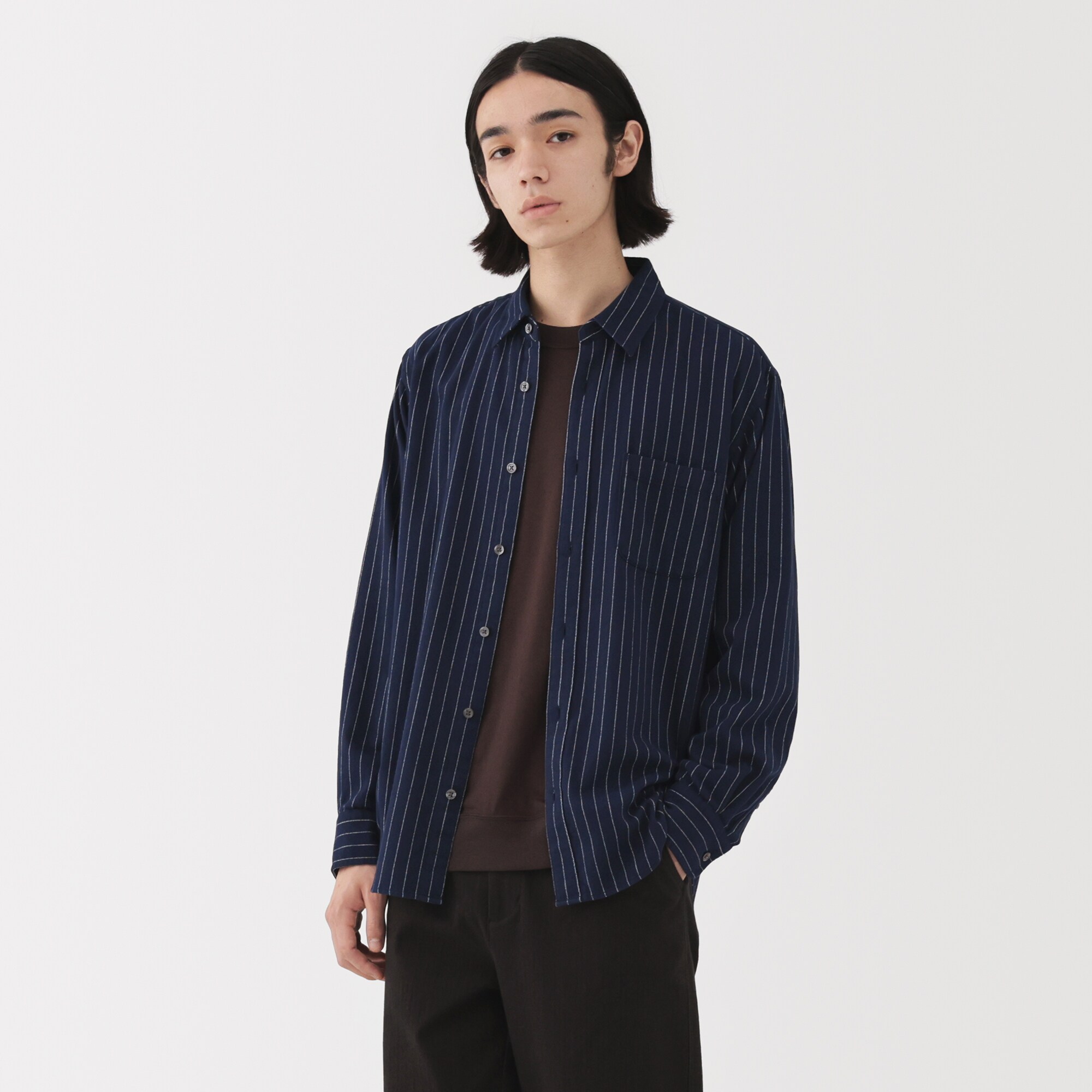 紳士　両面起毛フランネル長袖シャツ