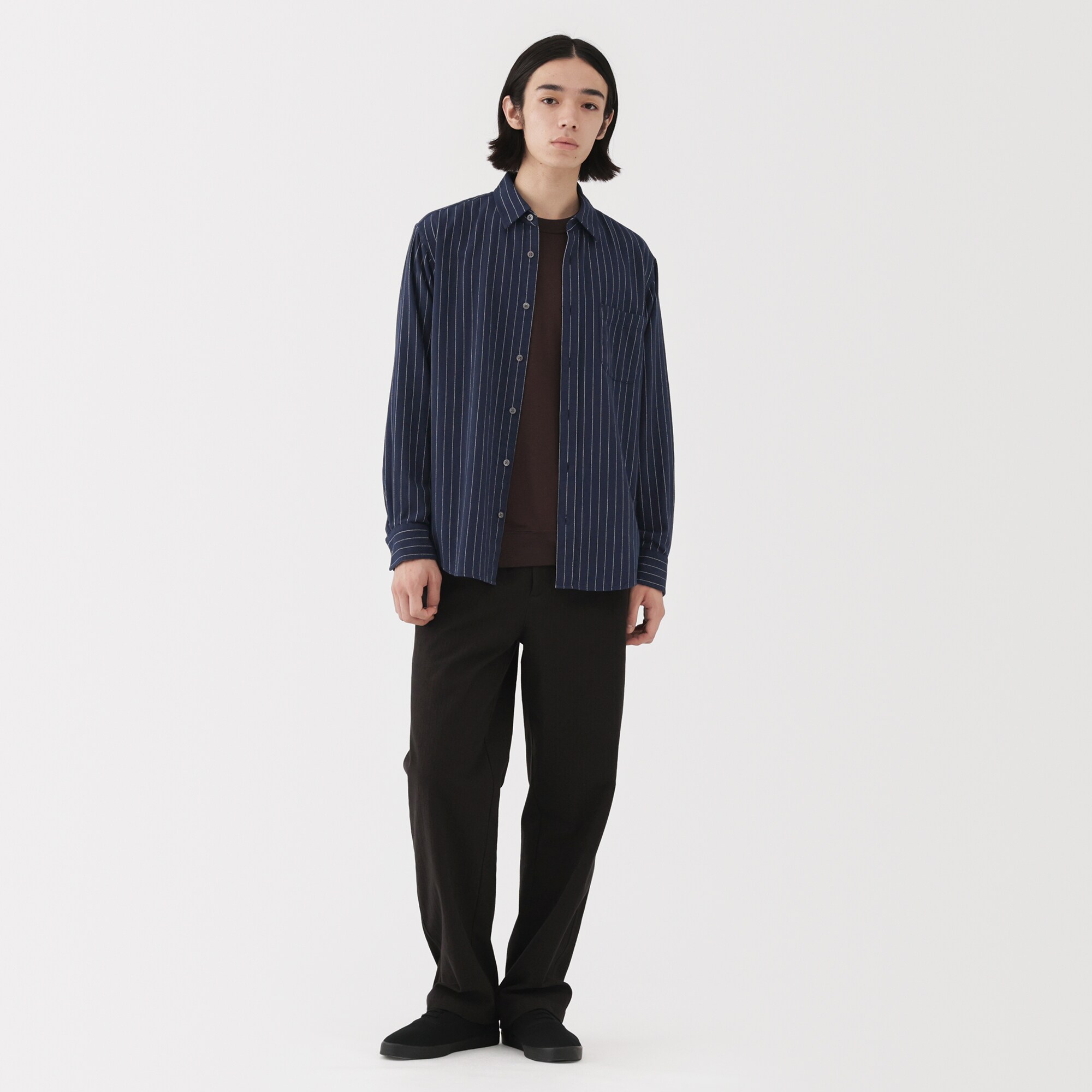 紳士　両面起毛フランネル長袖シャツ