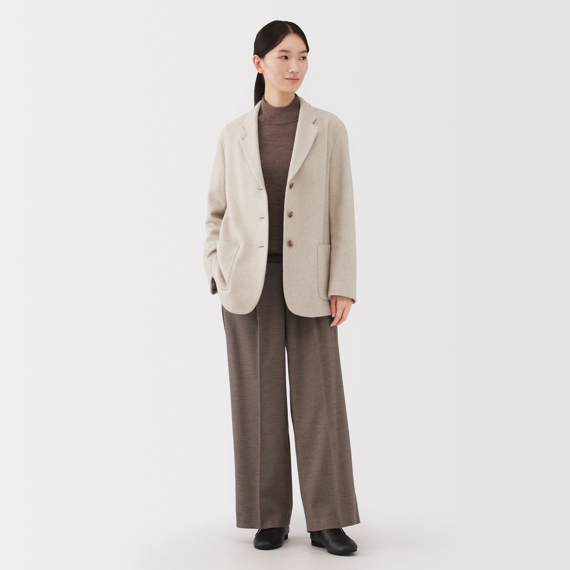 婦人 再生ウール混 ツイードジャケット（サンドベージュ） | 無印良品