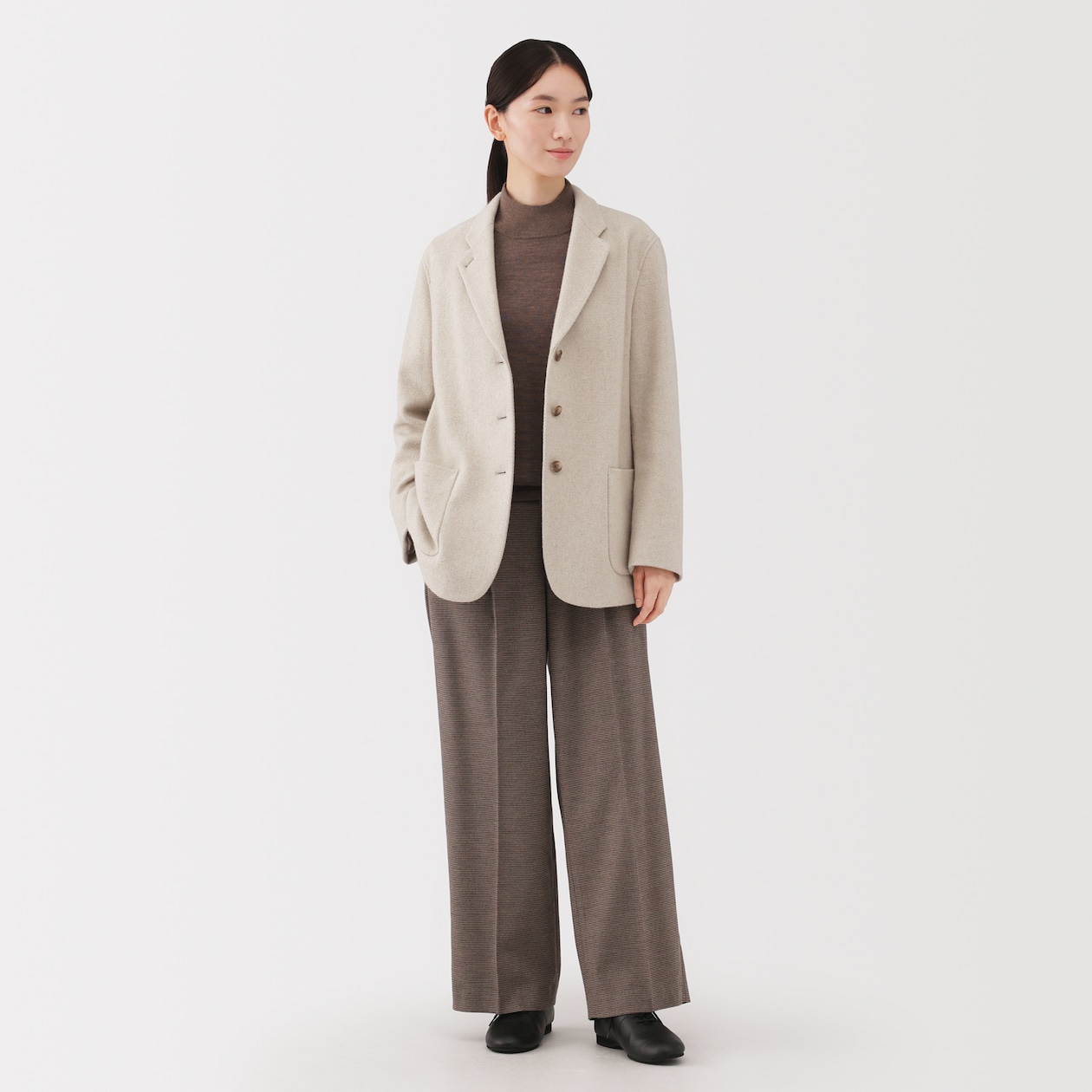 婦人　再生ウール混　ツイードジャケット（サンドベージュ）