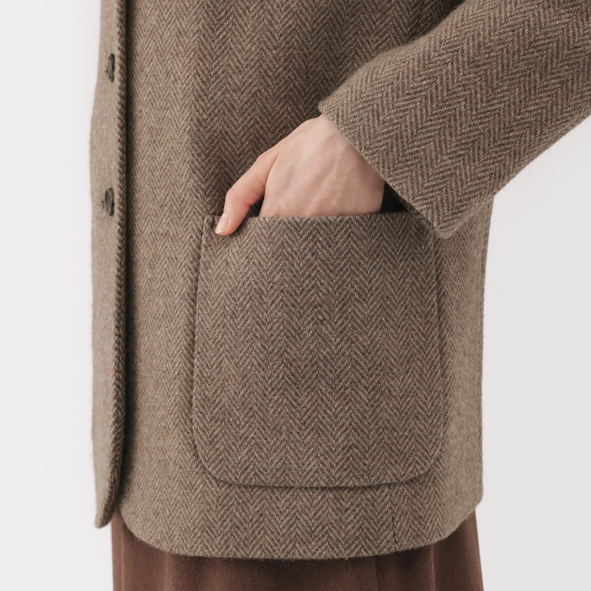 婦人　再生ウール混　ツイードジャケット（サンドベージュ）