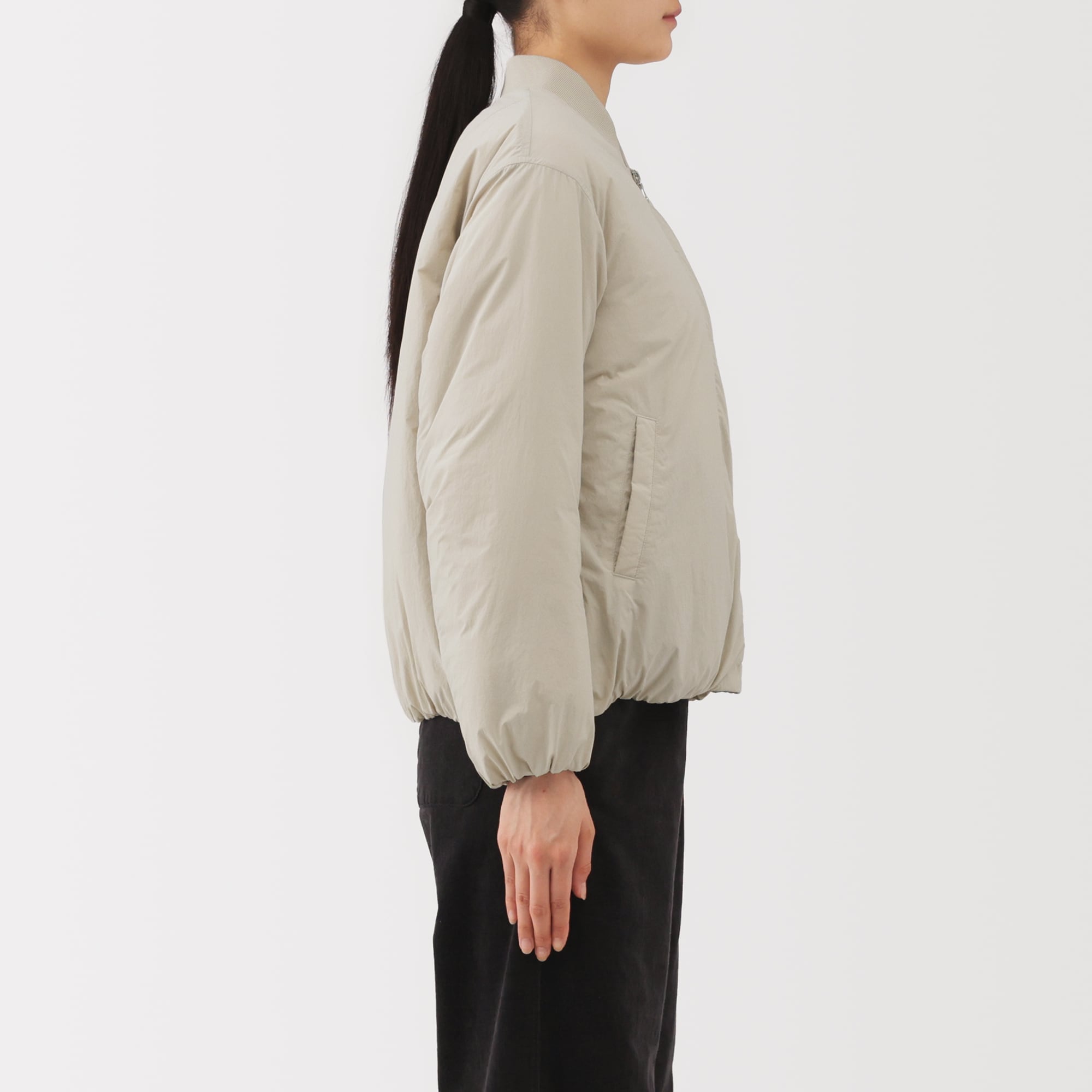 【美品✨近年】 MHL 中わた入り ジャケット ノーカラー ブルゾン 婦人 ふんわり中わた ブルゾン | 無印良品