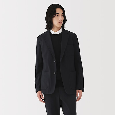 【美品】TFW49 テーラードジャケット ストレッチ 撥水 ロゴ ブラック 紳士 ストレッチテーラードジャケット | 無印良品