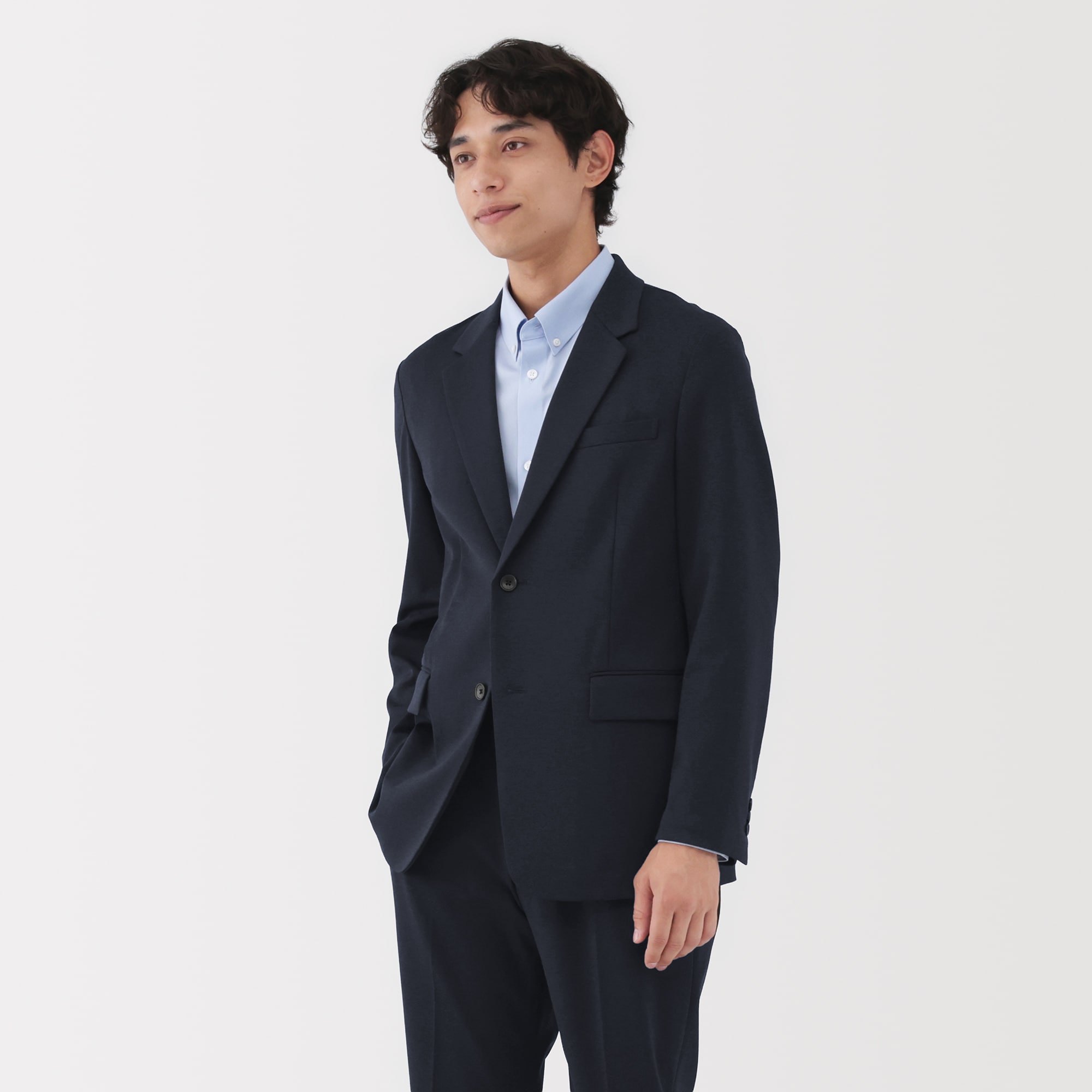 【新品未使用】紳士　風を通すストレッチサッカーノータックパンツ ダークネイビーL 無印良品 パンツ 紳士 風を通すストレッチサッカーノータックパンツ